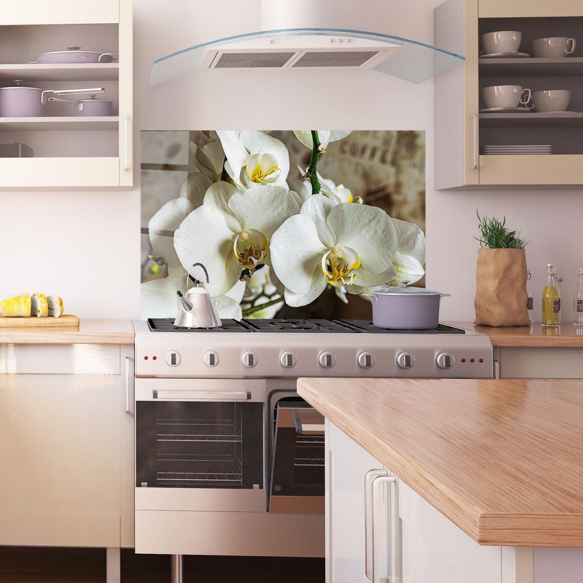 Panou Sticla Bucatarie Beautiful White Orchids mockup 1