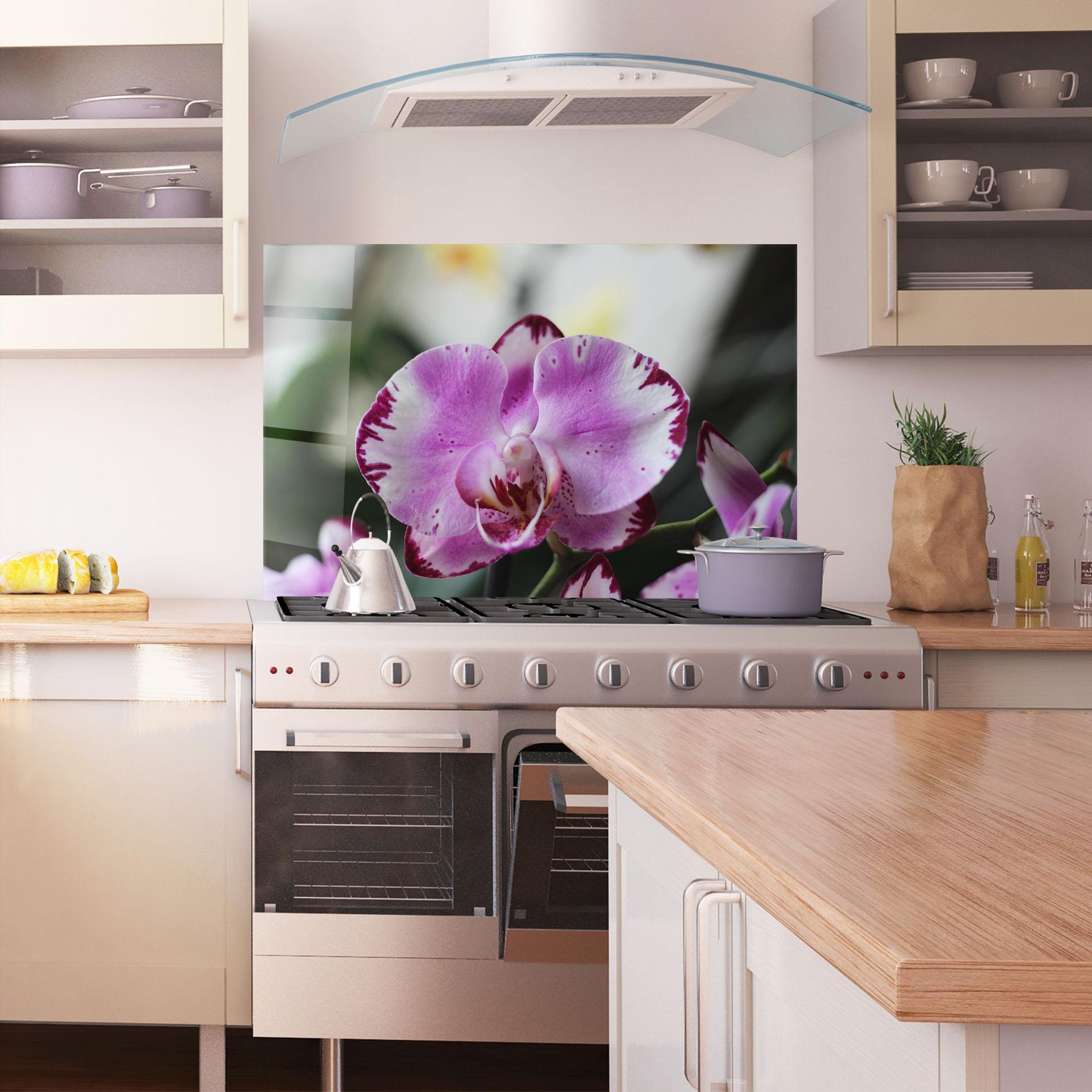 Panou Sticla Bucatarie Dark Purple Orchids In Nature mockup 1
