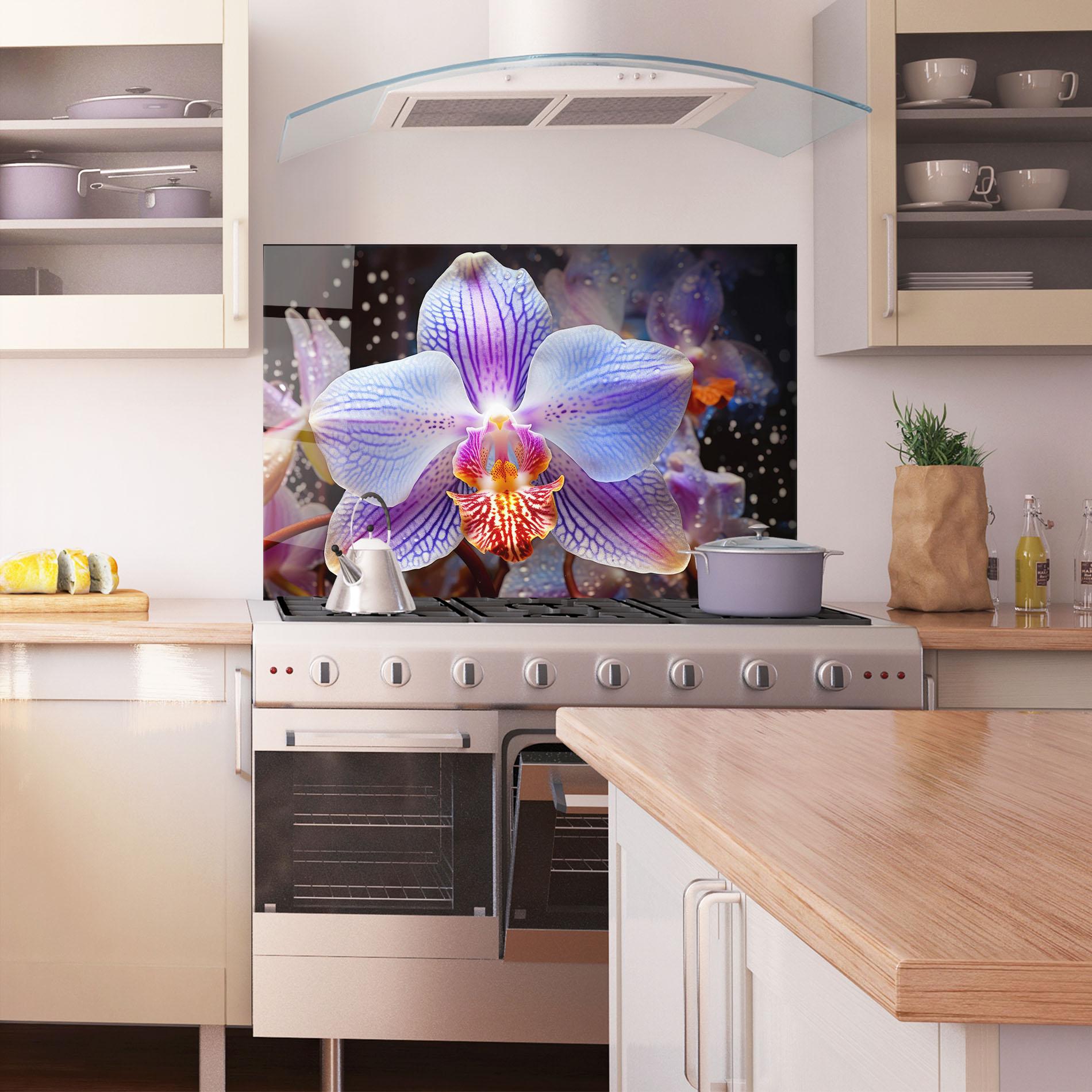 Panou Sticla Bucatarie Light Purple Orchid Art mockup 1