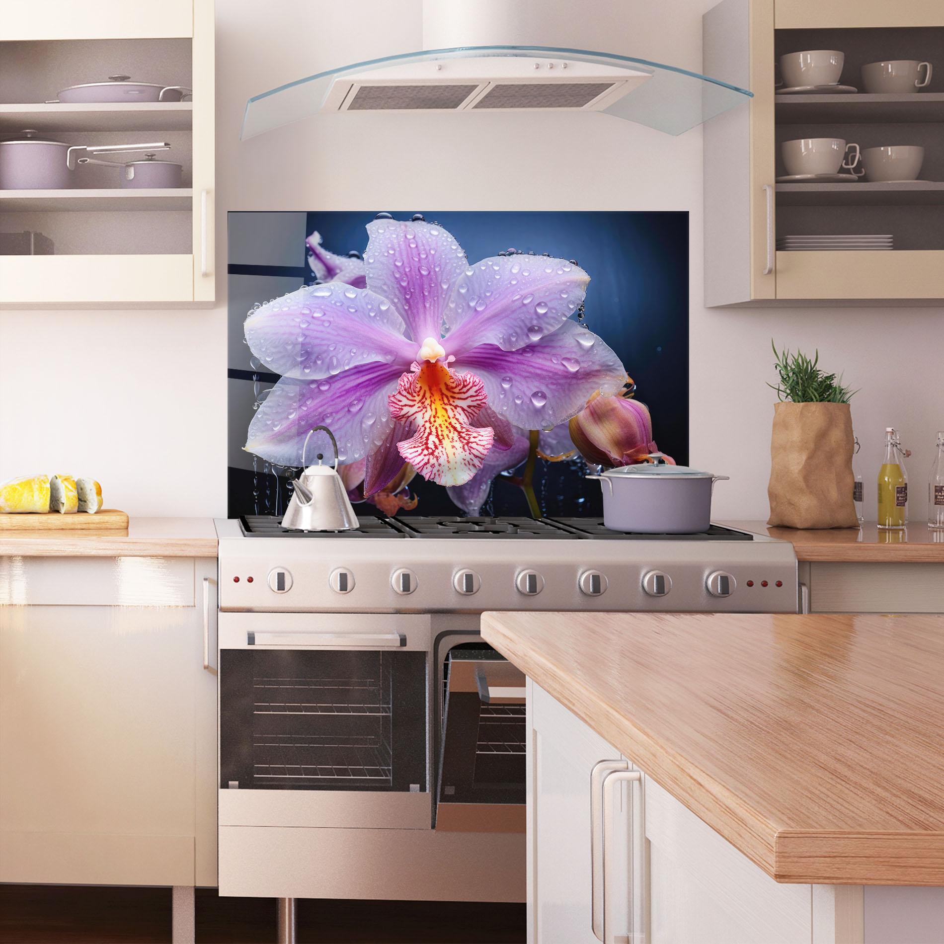 Panou Sticla Bucatarie Orchid In Rain mockup 1