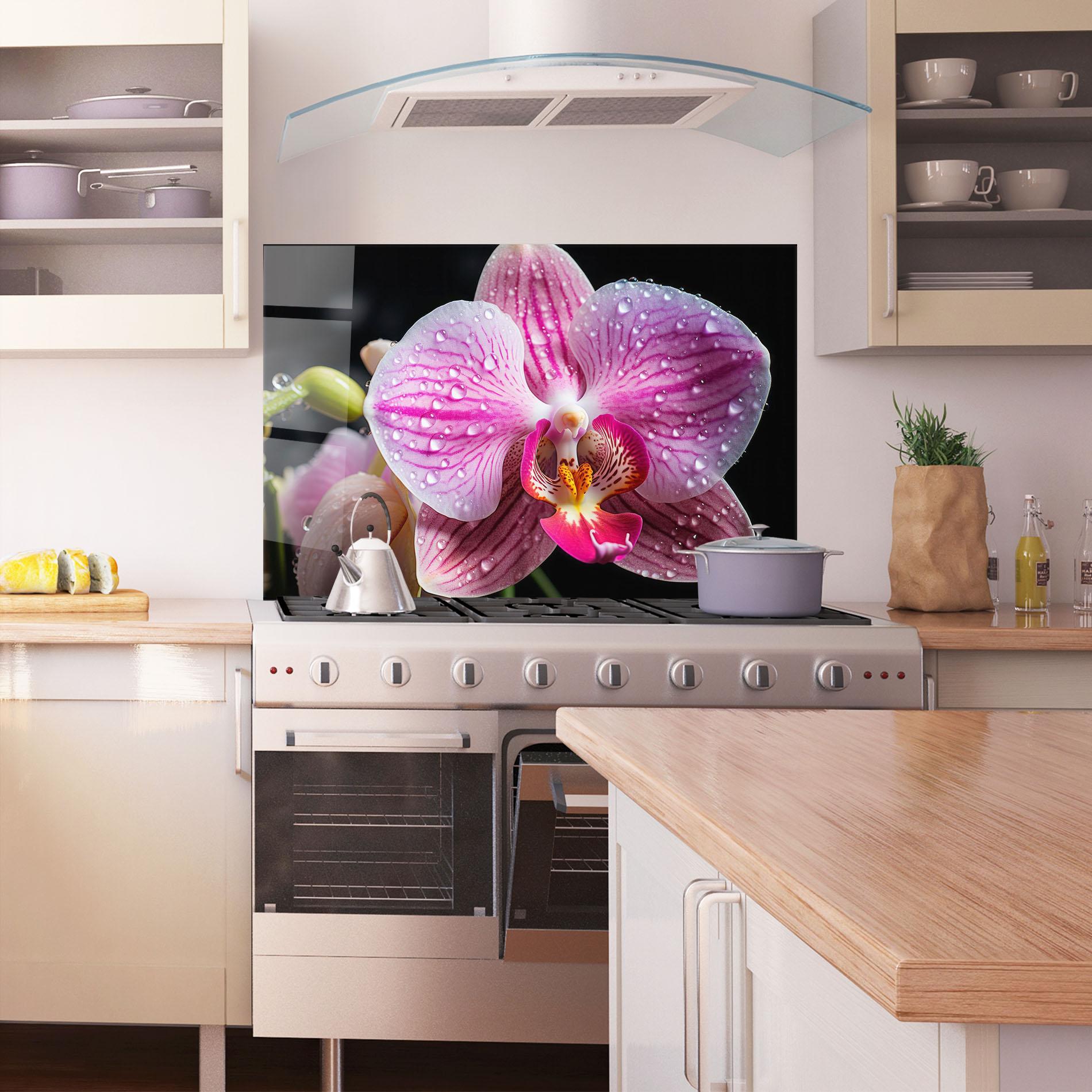 Panou Sticla Bucatarie Pretty Orchid After Rain mockup 1