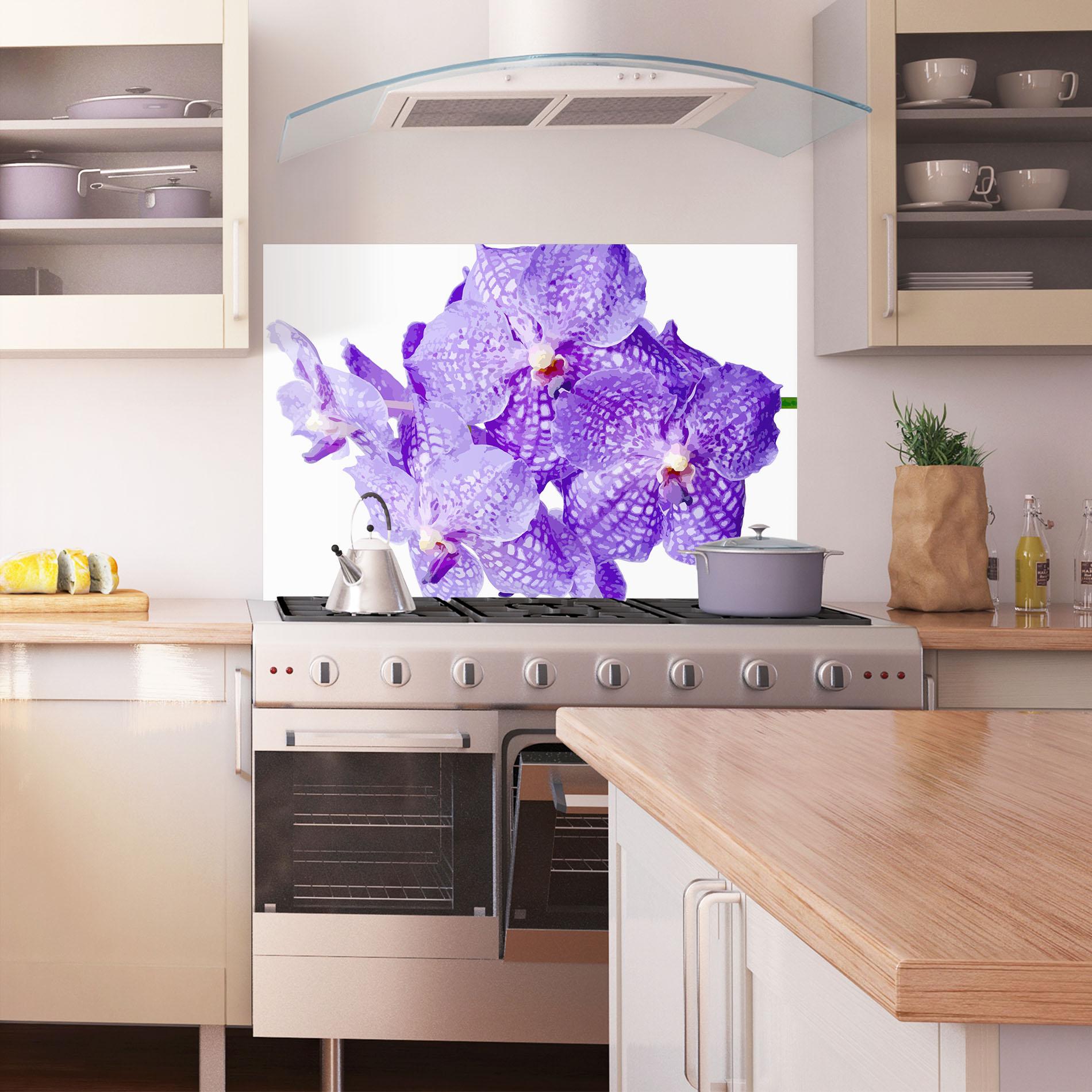 Panou Sticla Bucatarie Purple White Orchid mockup 1
