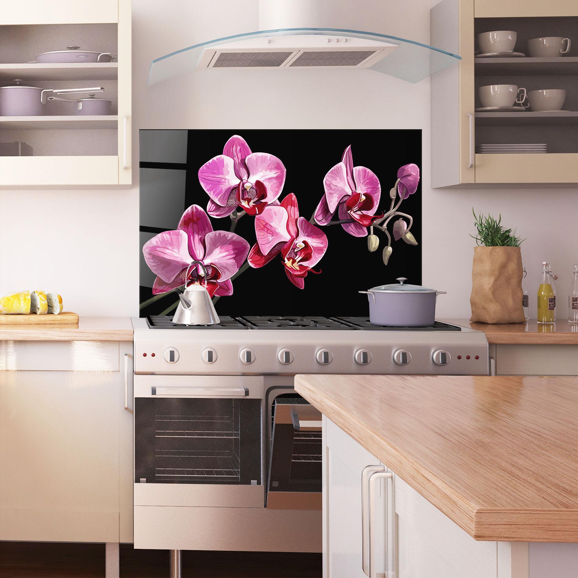 Panou Sticla Bucatarie Red Purple Orchid mockup 1