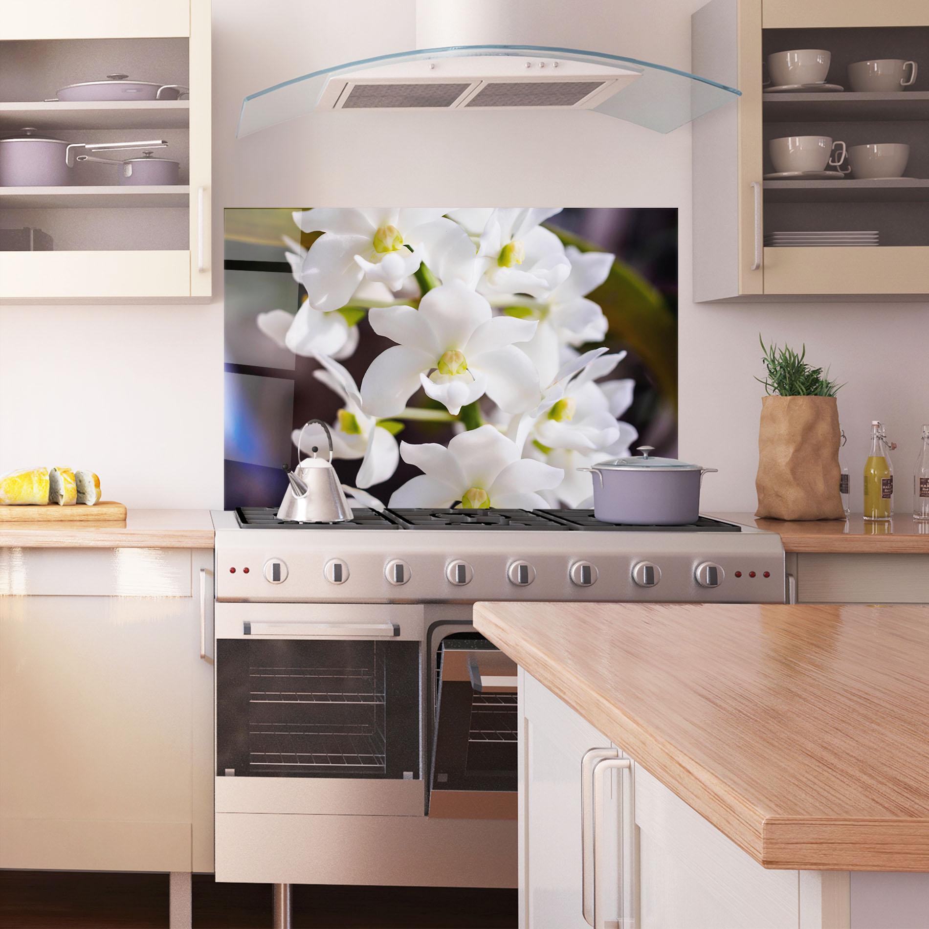Panou Sticla Bucatarie Small White Orchids mockup 1