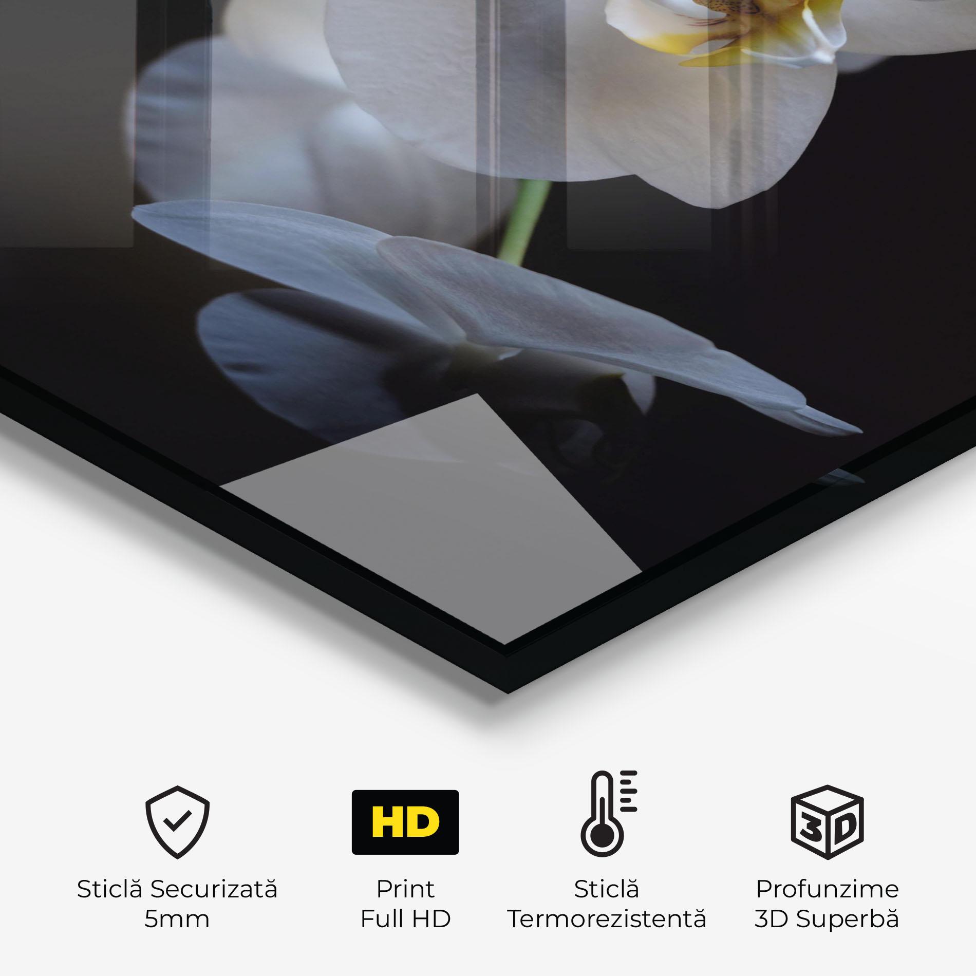 Panou Sticla Bucatarie White Ochid In Shadow mockup 2