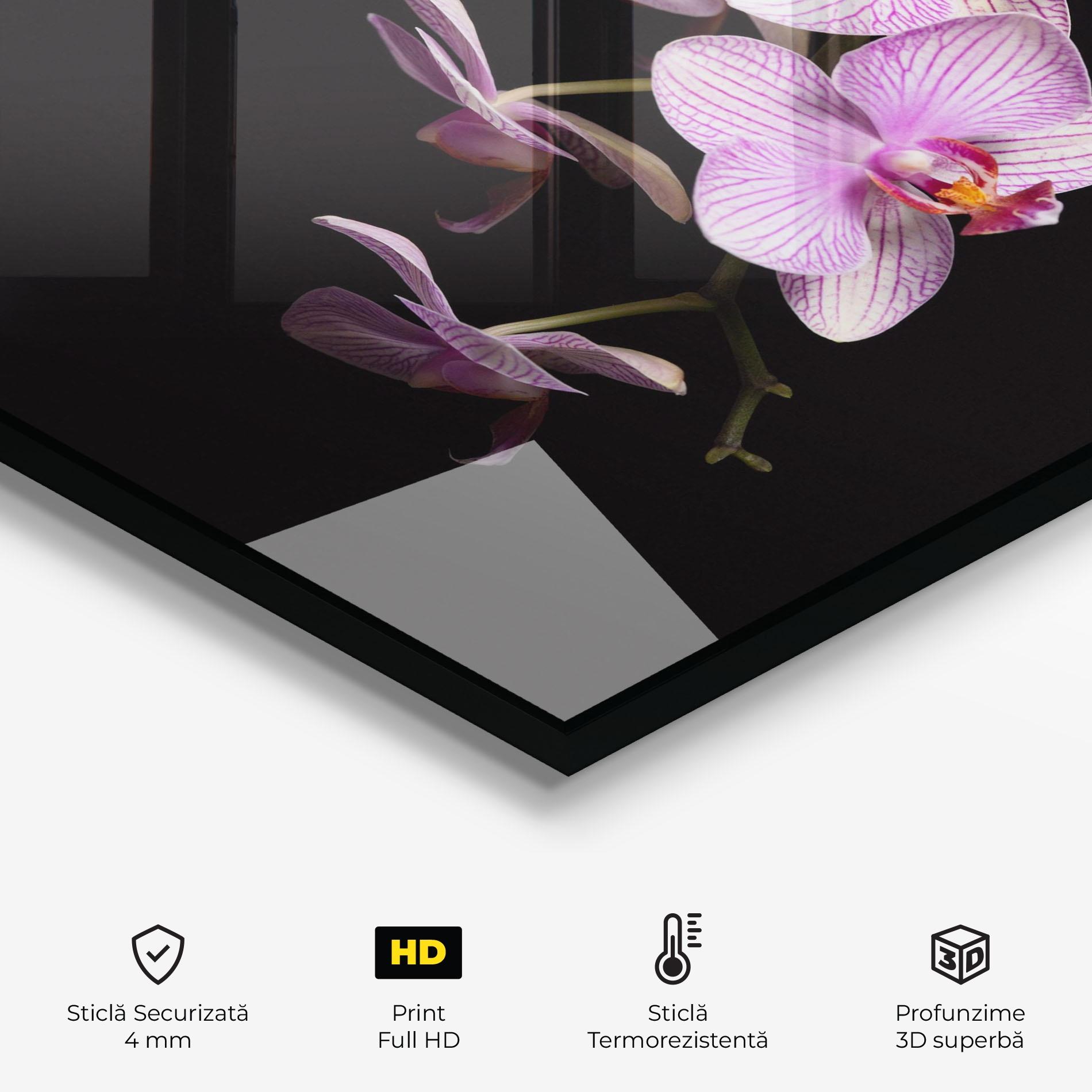 Panou Sticla Bucatarie Beautiful Orchids On Black mockup 2