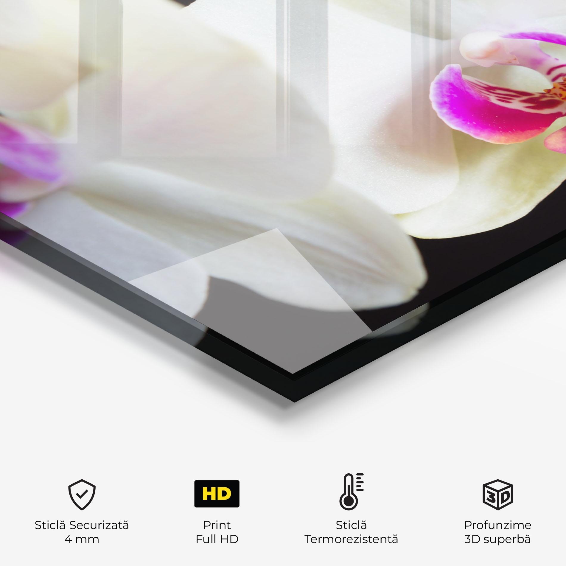 Panou Sticla Bucatarie Cream Purple Orchids mockup 2