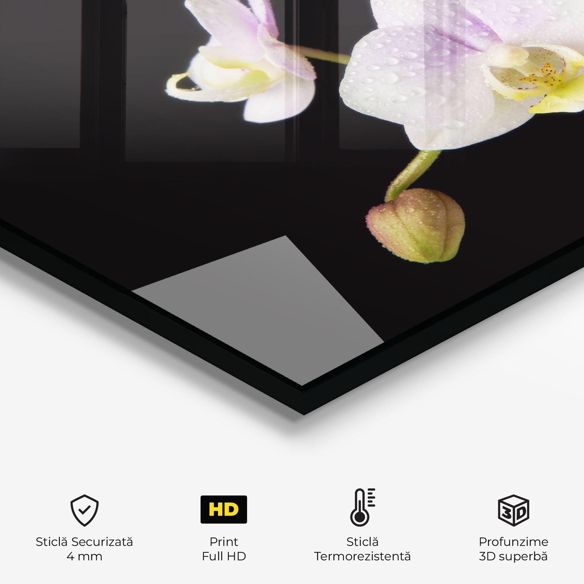 Panou Sticla Bucatarie Light Purple Orchid On Black mockup 2
