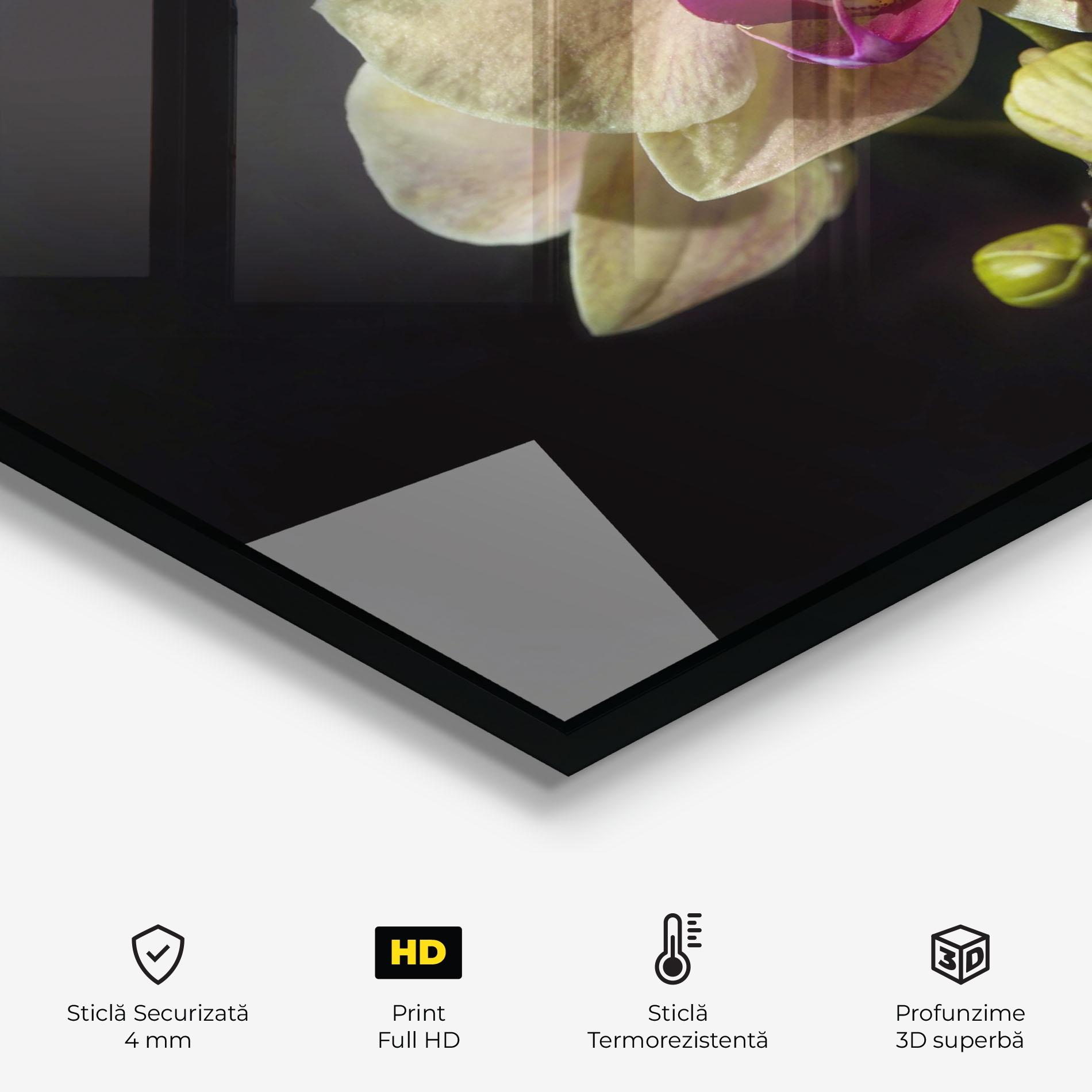 Panou Sticla Bucatarie Pastel Yellow Orchids mockup 2