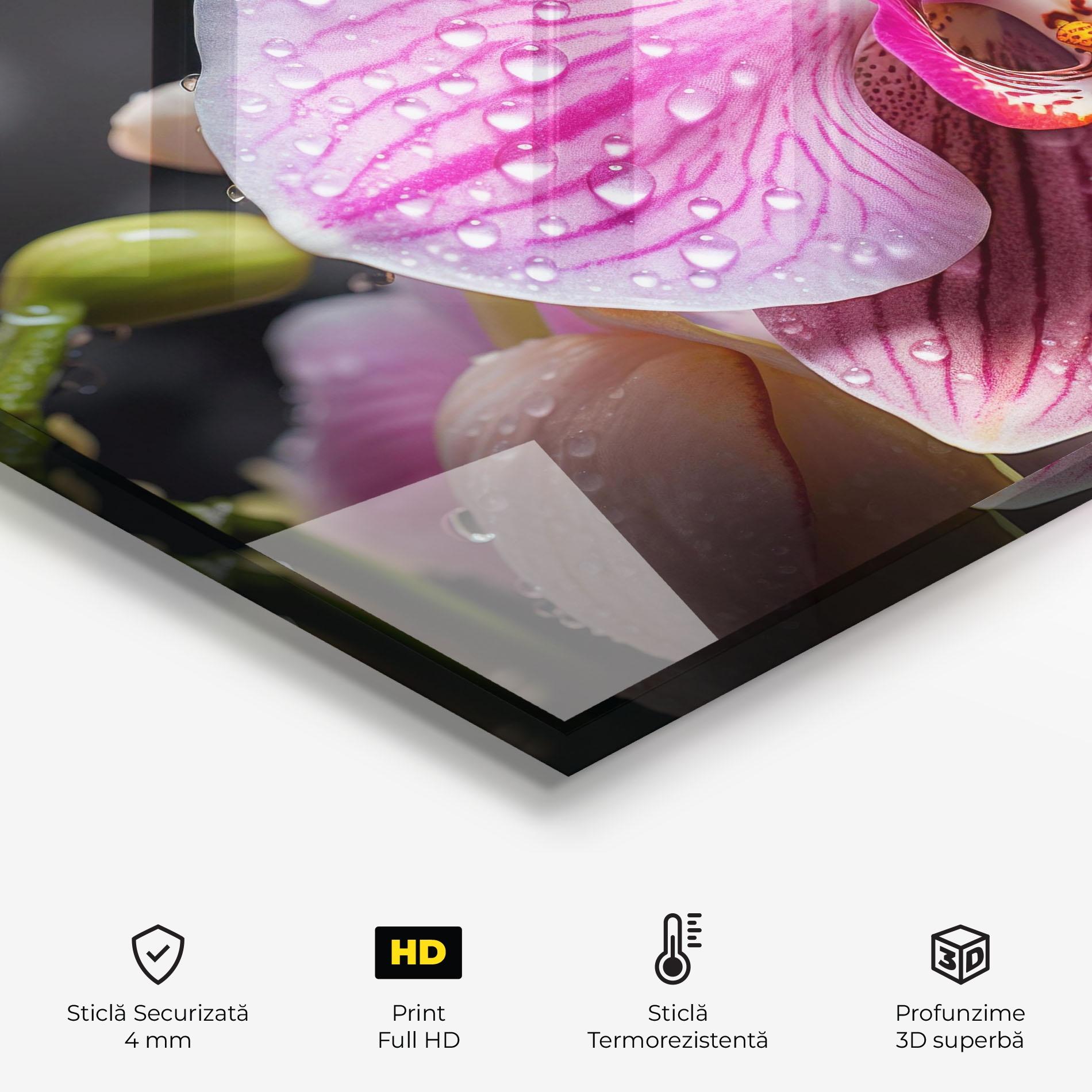 Panou Sticla Bucatarie Pretty Orchid After Rain mockup 2