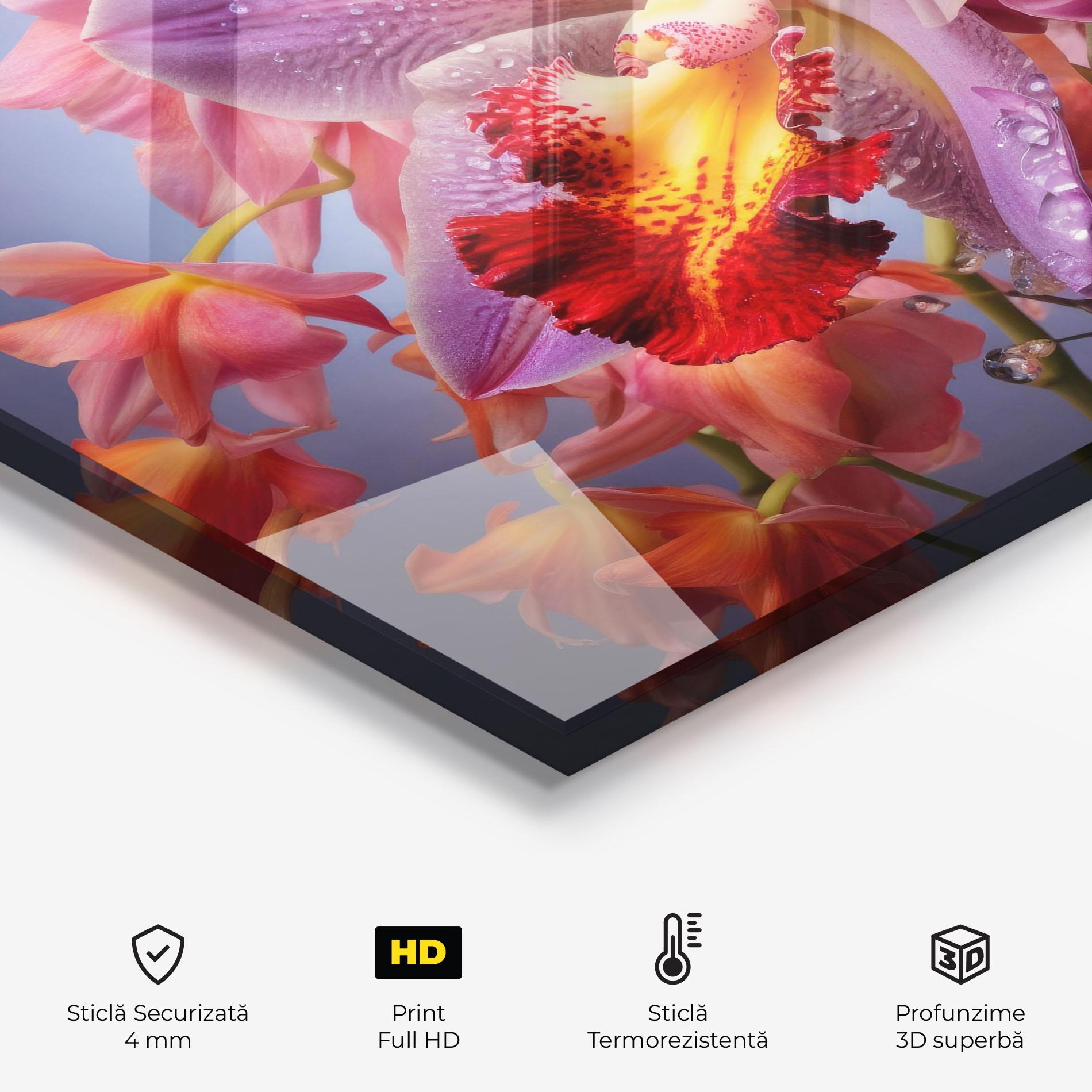 Panou Sticla Bucatarie Purple Orange Orchid View mockup 2