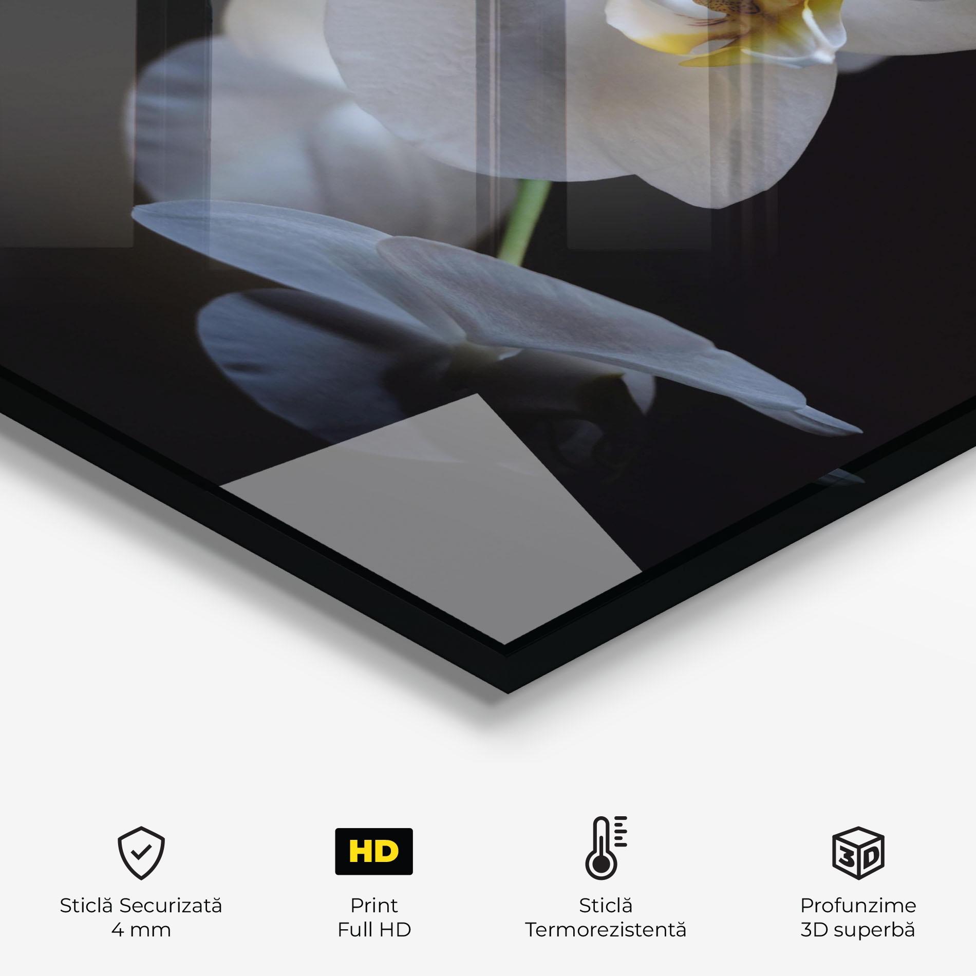 Panou Sticla Bucatarie White Ochid In Shadow mockup 2