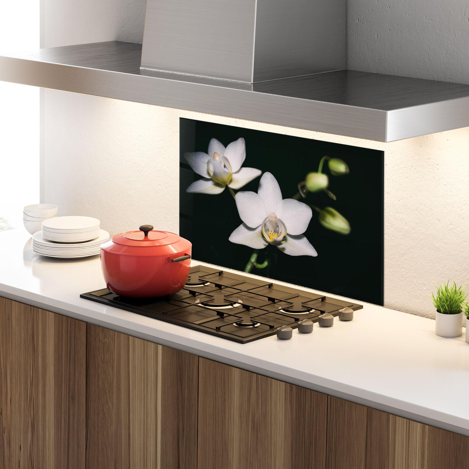 Panou Sticla Bucatarie Orchids On Black mockup 4