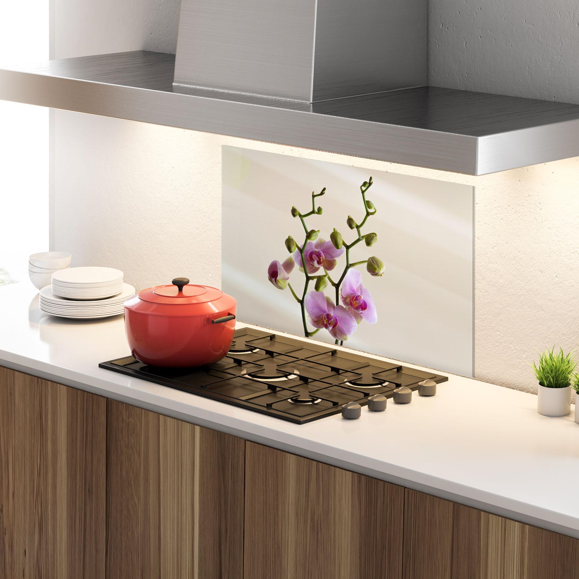 Panou Sticla Bucatarie Purple Orchid On Cream mockup 4