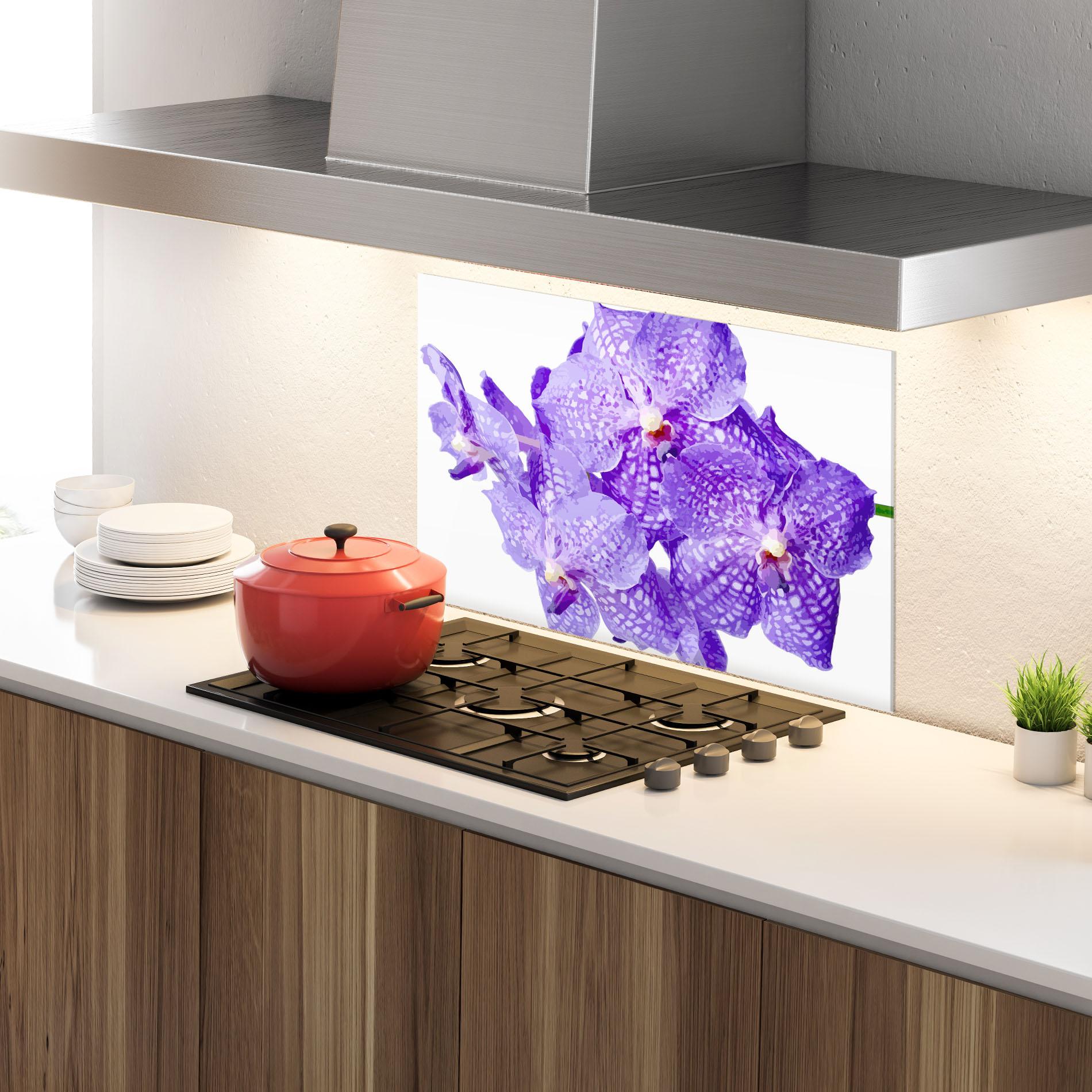 Panou Sticla Bucatarie Purple White Orchid mockup 4