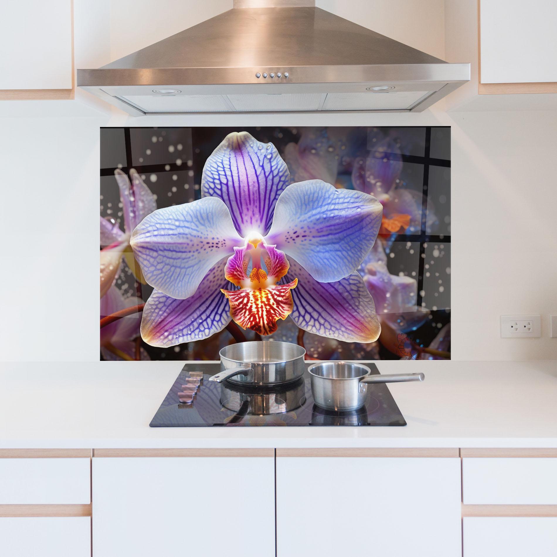 Panou Sticla Bucatarie Light Purple Orchid Art mockup 5