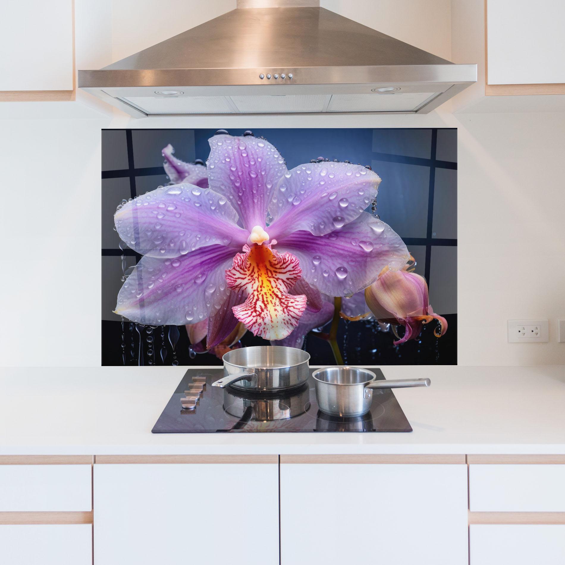 Panou Sticla Bucatarie Orchid In Rain mockup 5