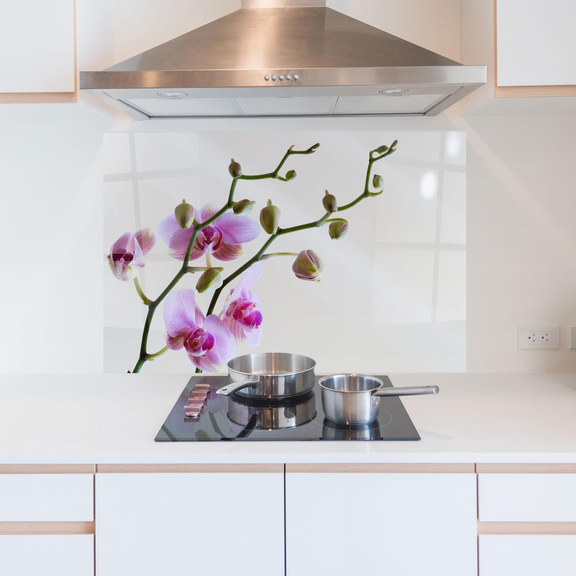 Panou Sticla Bucatarie Purple Orchid On Grey mockup 5