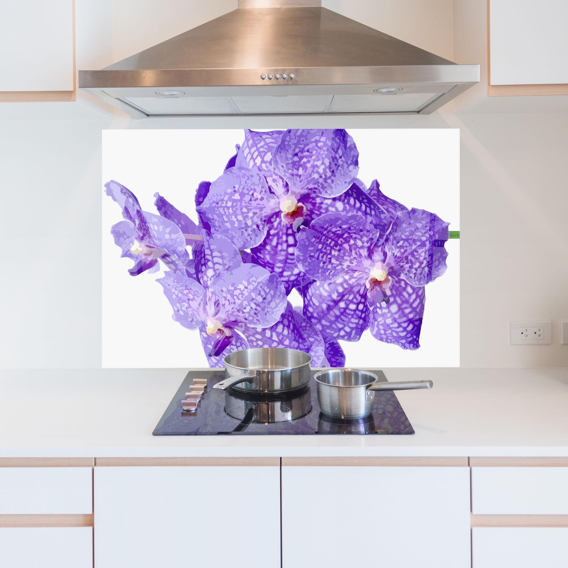Panou Sticla Bucatarie Purple White Orchid mockup 5