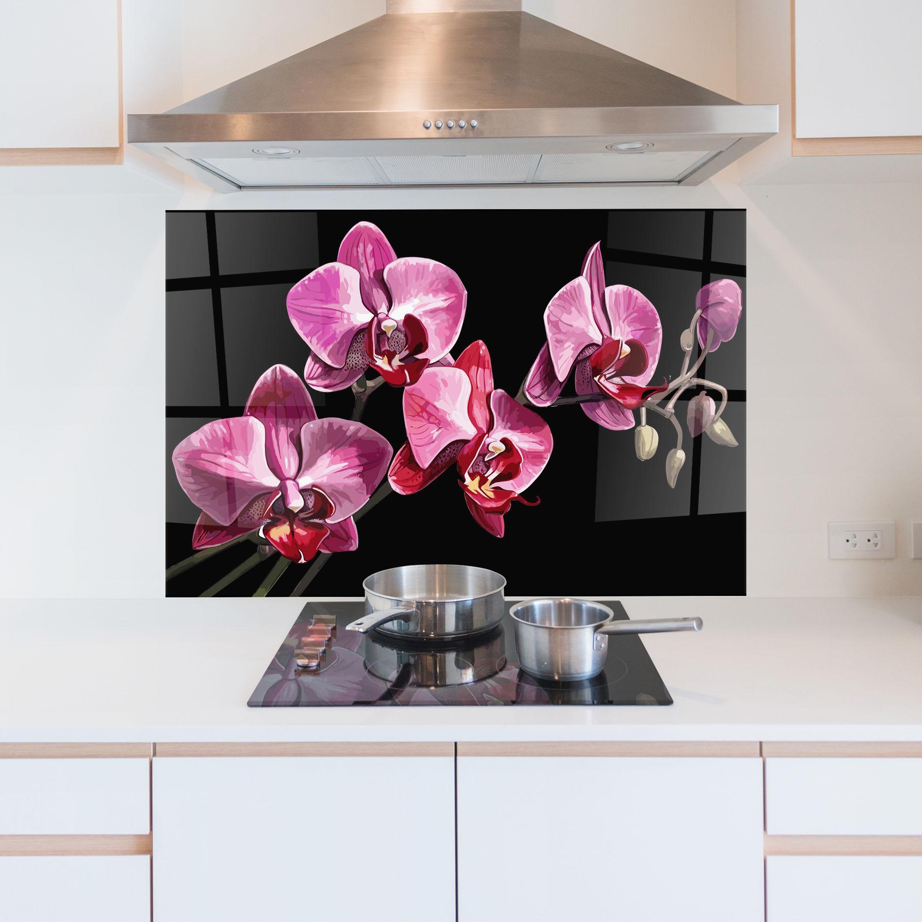 Panou Sticla Bucatarie Red Purple Orchid mockup 5