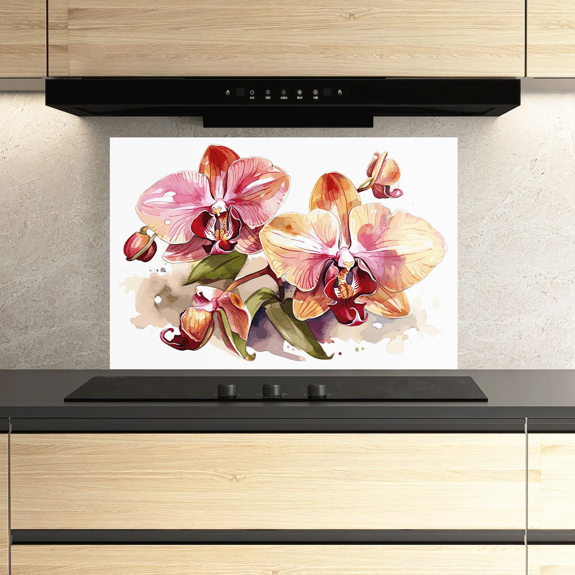 Panou Sticla Bucatarie Beautiful Orchids Art mockup 3