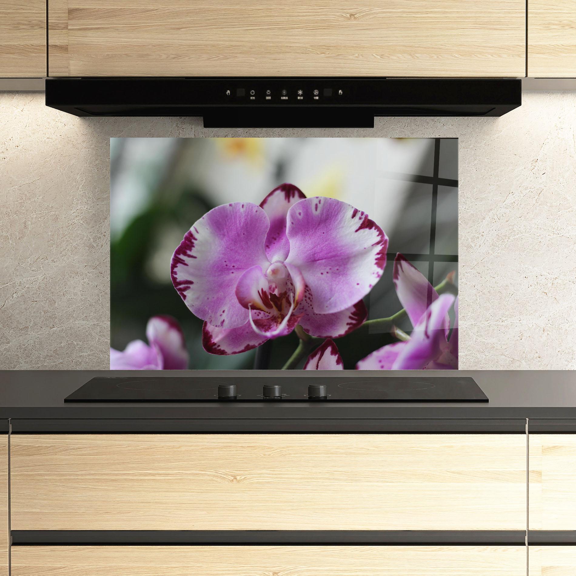 Panou Sticla Bucatarie Dark Purple Orchids In Nature mockup 3