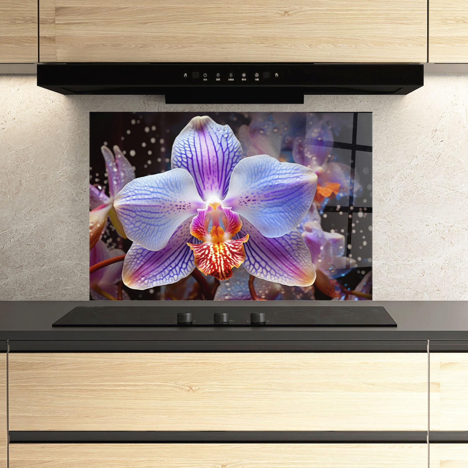 Panou Sticla Bucatarie Light Purple Orchid Art mockup 3