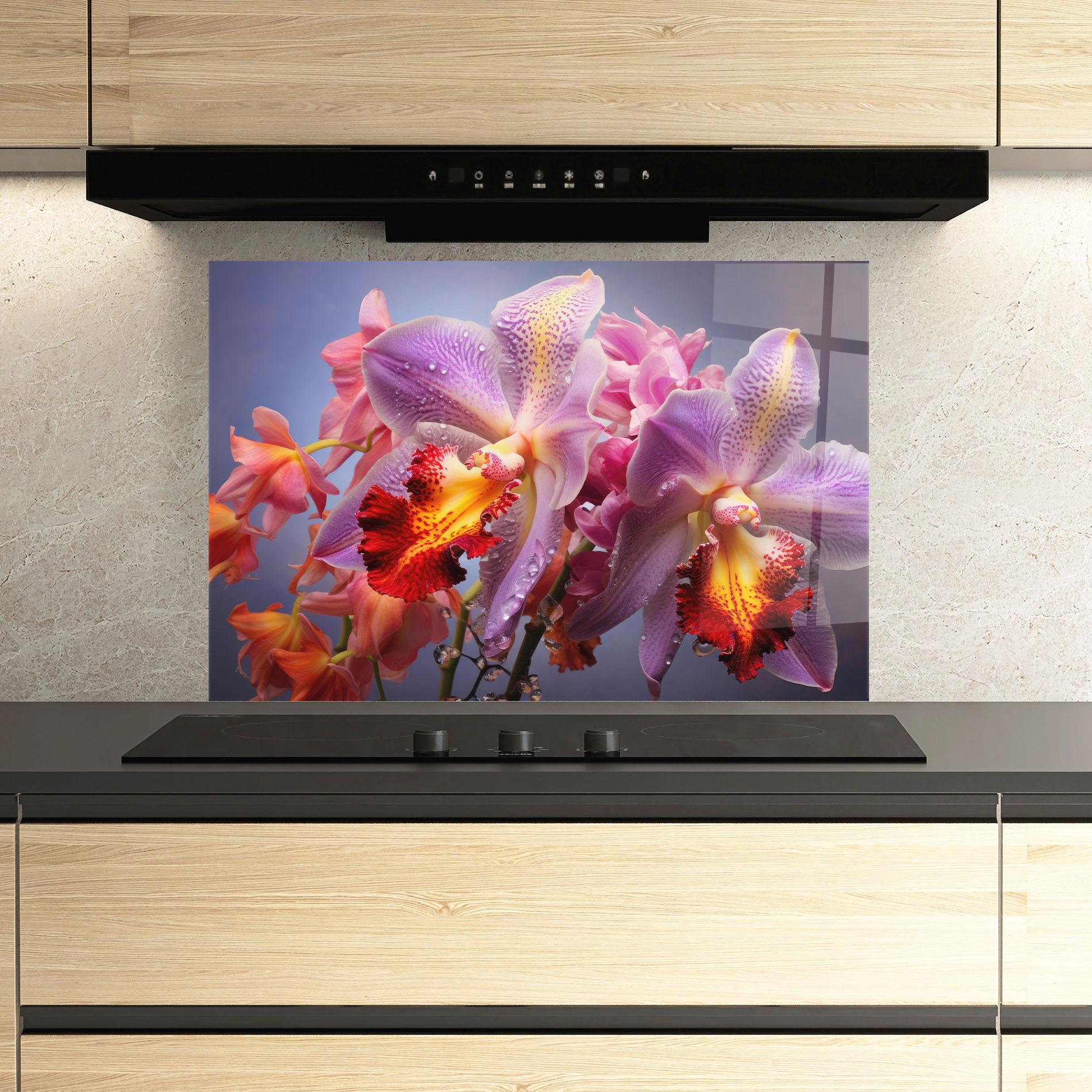 Panou Sticla Bucatarie Purple Orange Orchid View mockup 3