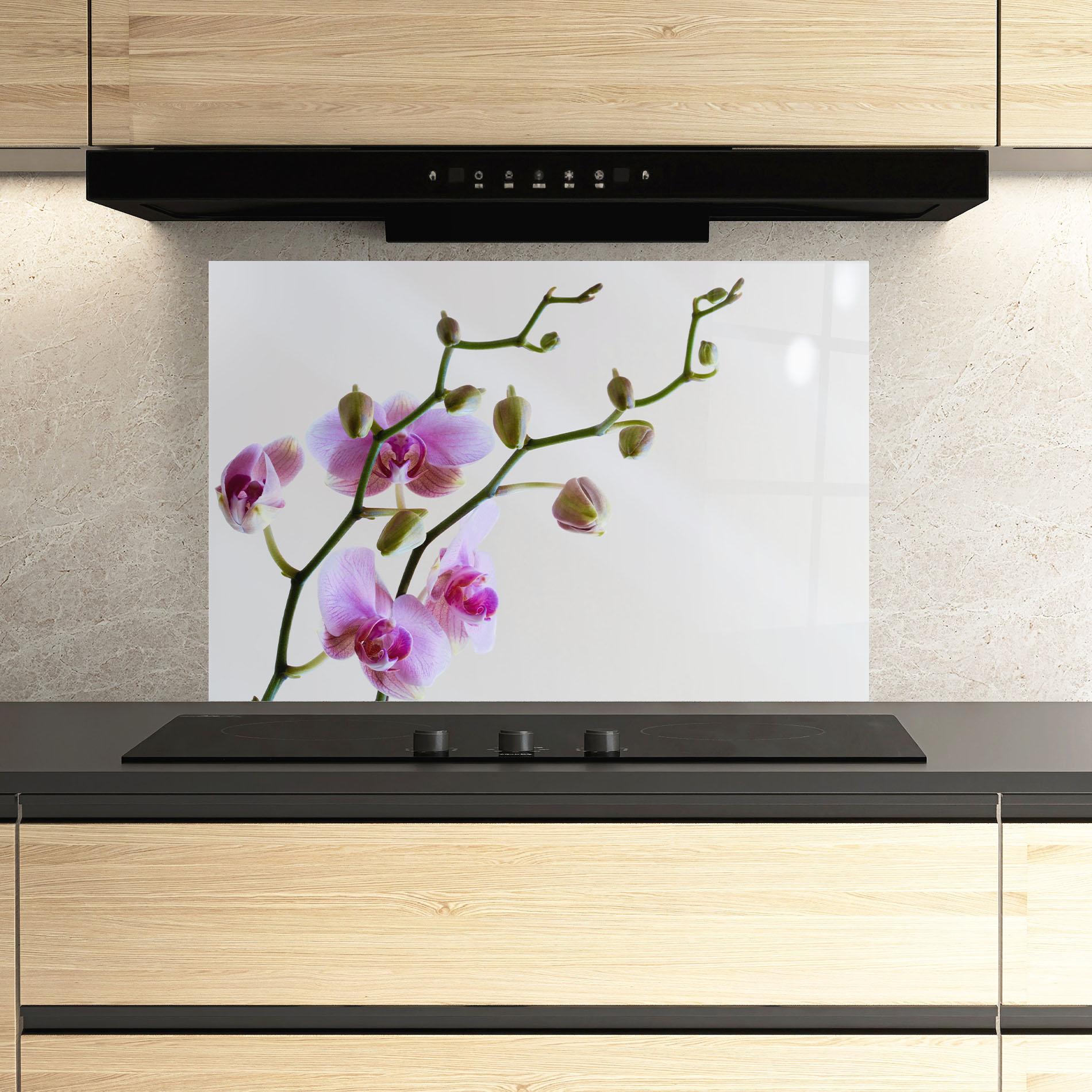 Panou Sticla Bucatarie Purple Orchid On Grey mockup 3