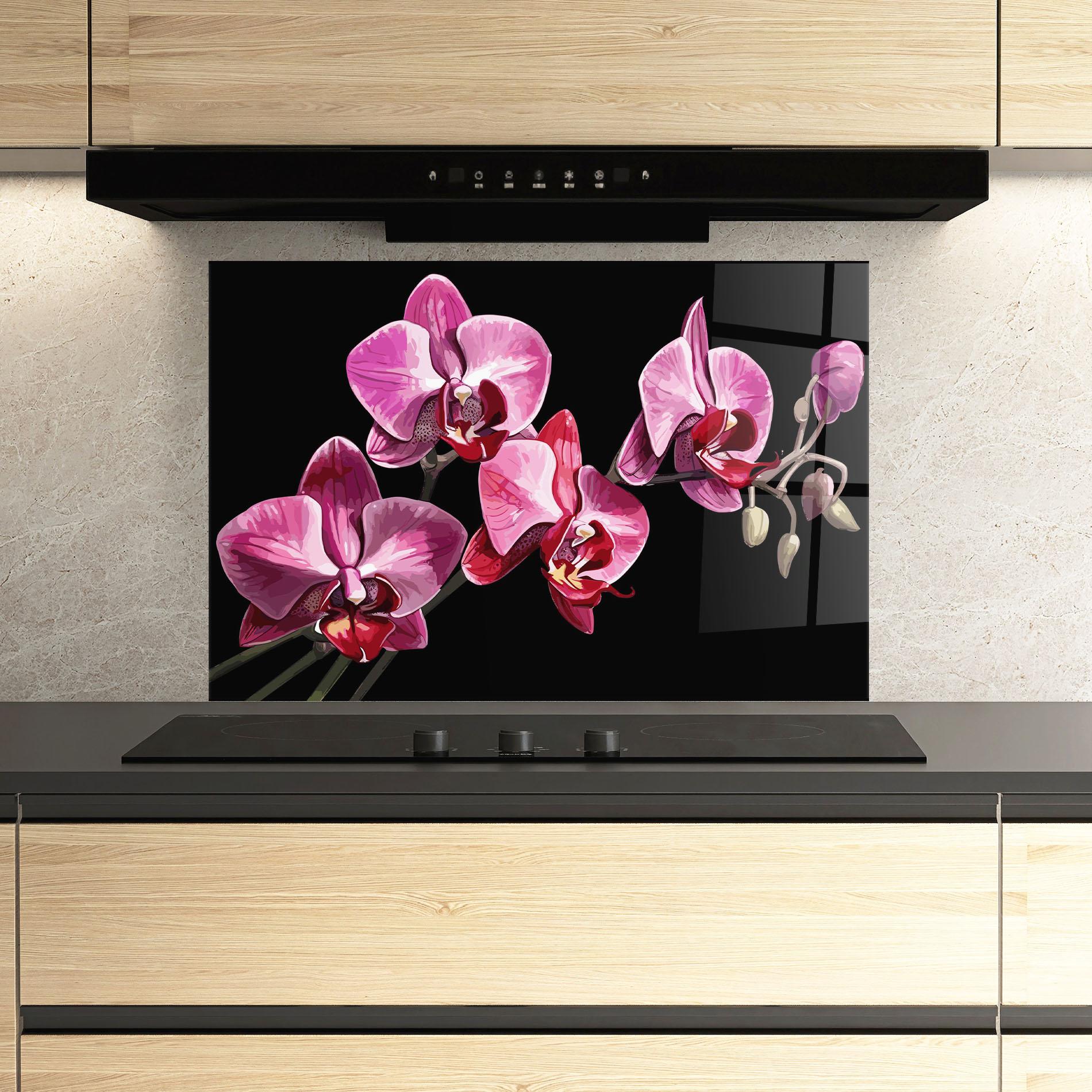 Panou Sticla Bucatarie Red Purple Orchid mockup 3