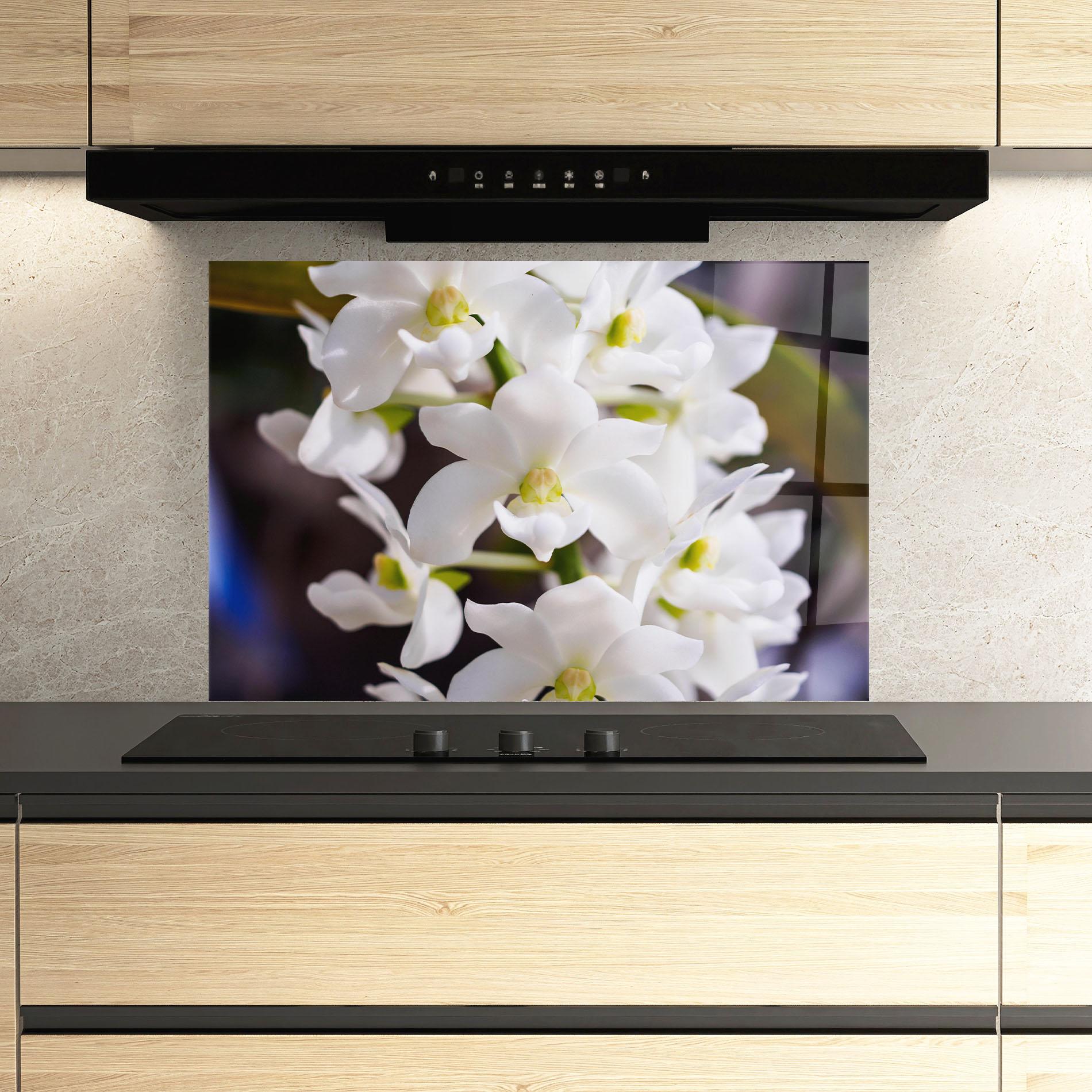 Panou Sticla Bucatarie Small White Orchids mockup 3