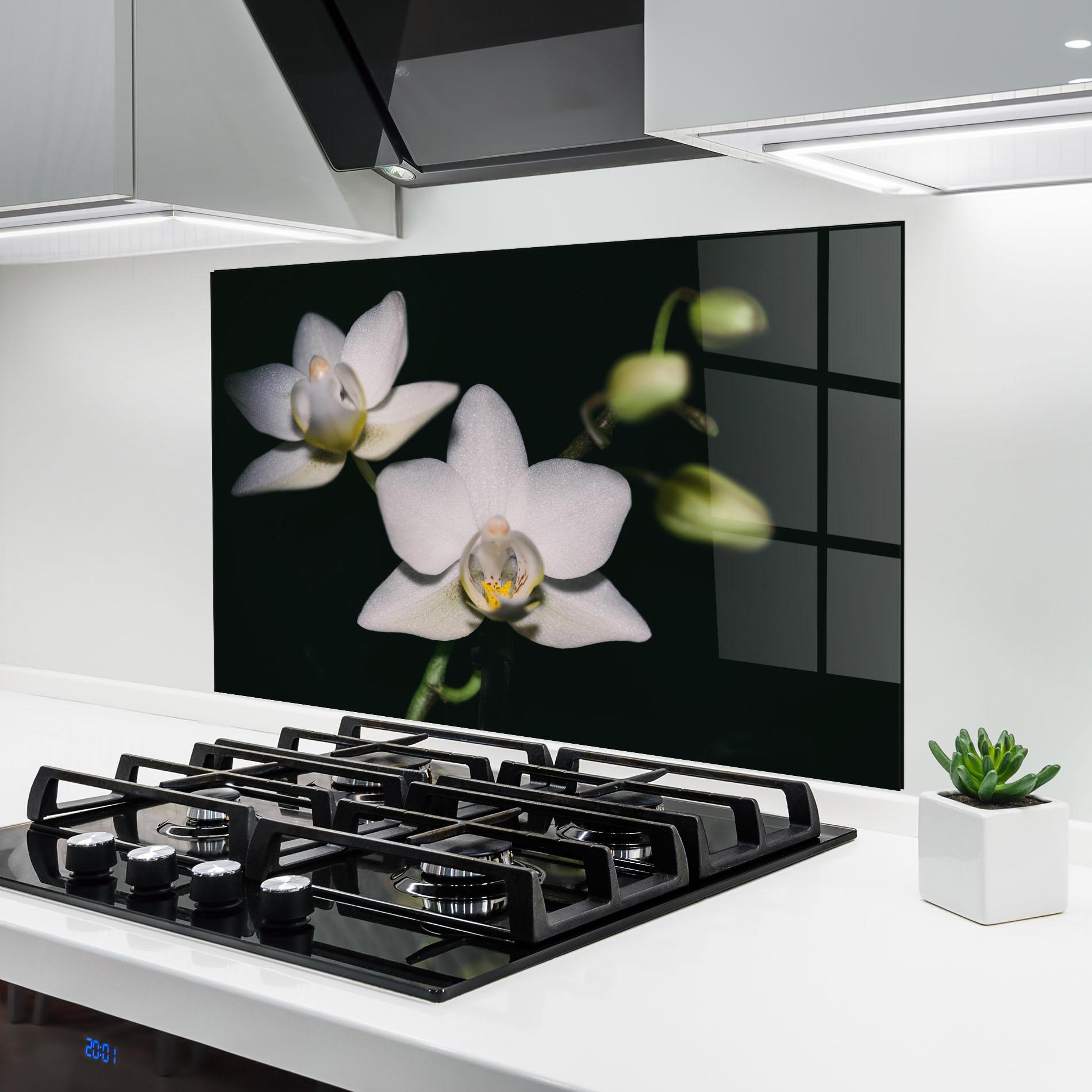 Panou Sticla Bucatarie Orchids On Black mockup 6