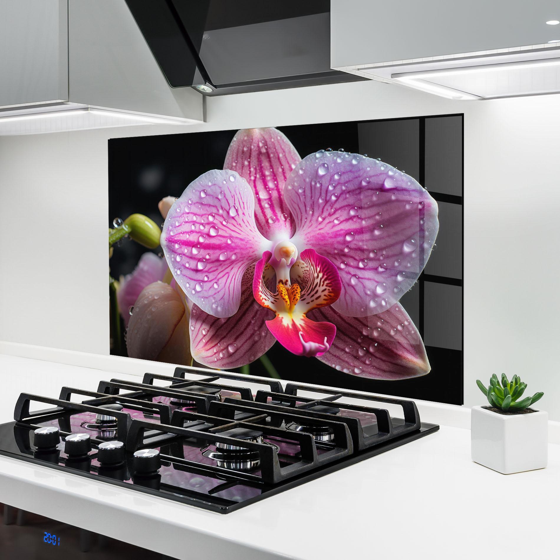 Panou Sticla Bucatarie Pretty Orchid After Rain mockup 6