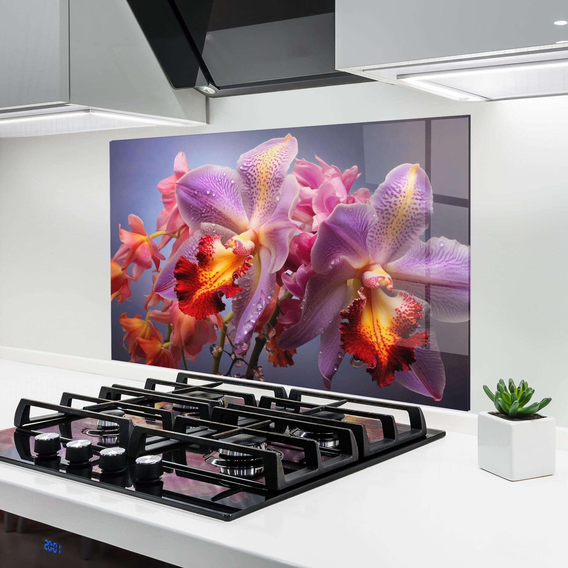 Panou Sticla Bucatarie Purple Orange Orchid View mockup 6