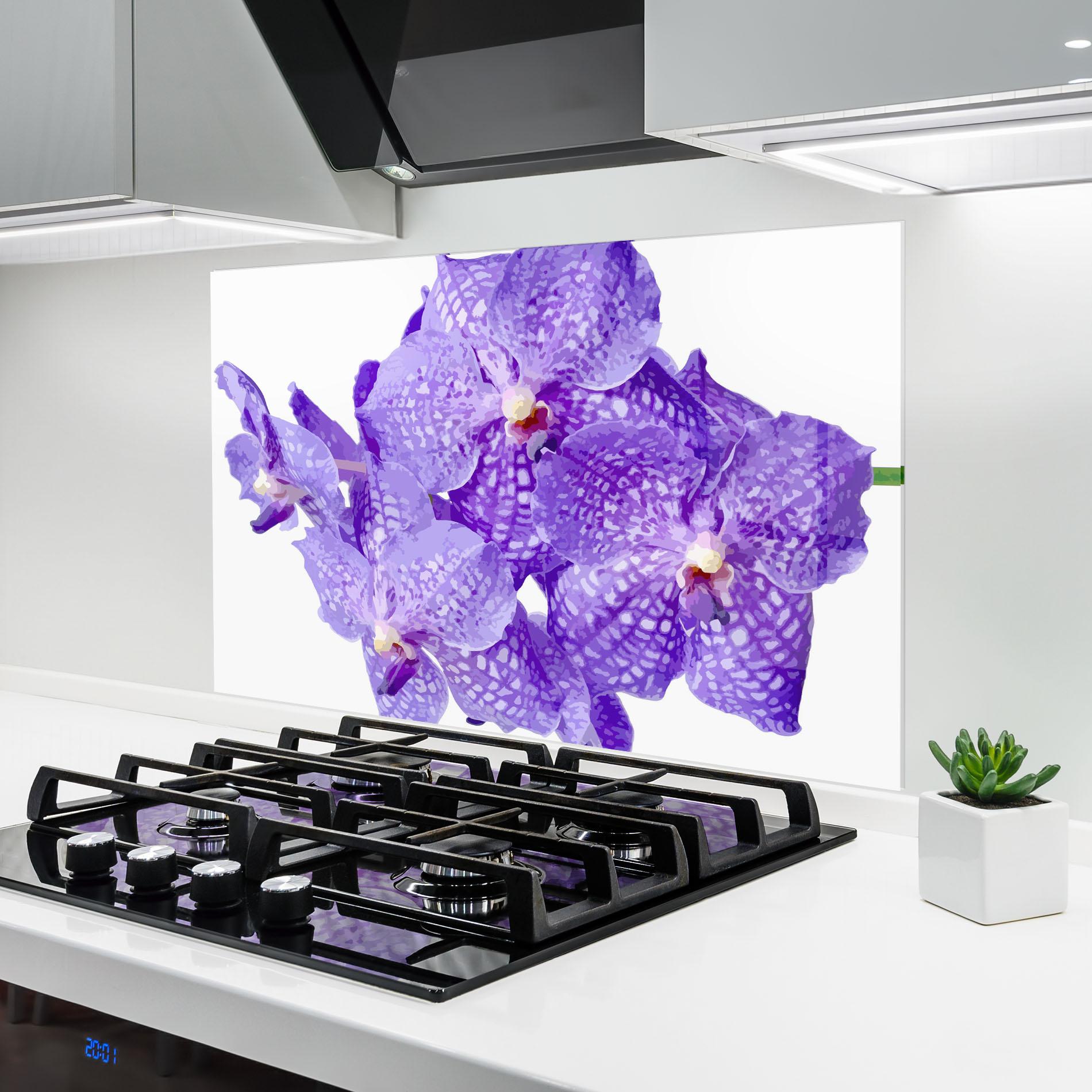 Panou Sticla Bucatarie Purple White Orchid mockup 6