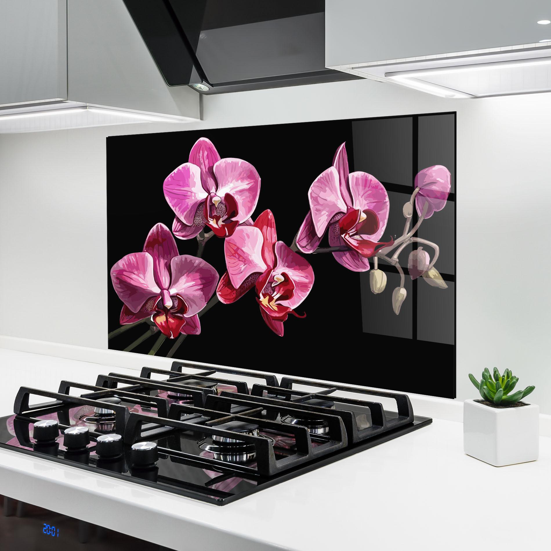 Panou Sticla Bucatarie Red Purple Orchid mockup 6