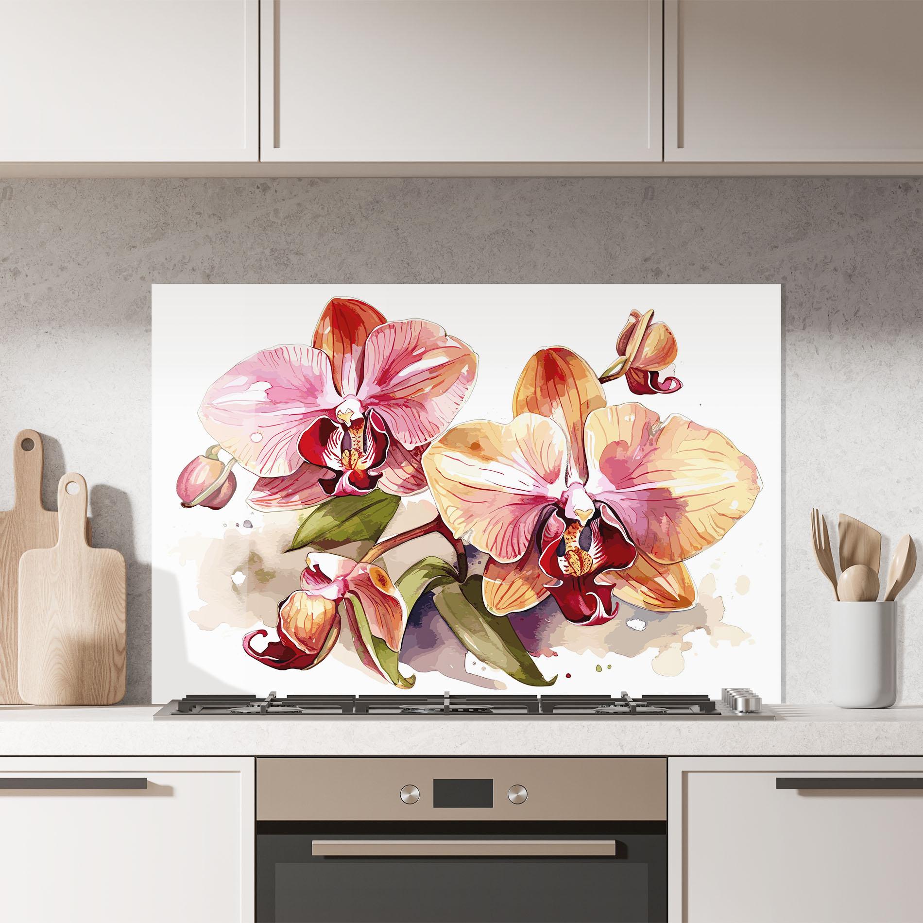 Panou Sticla Bucatarie Beautiful Orchids Art mockup 7