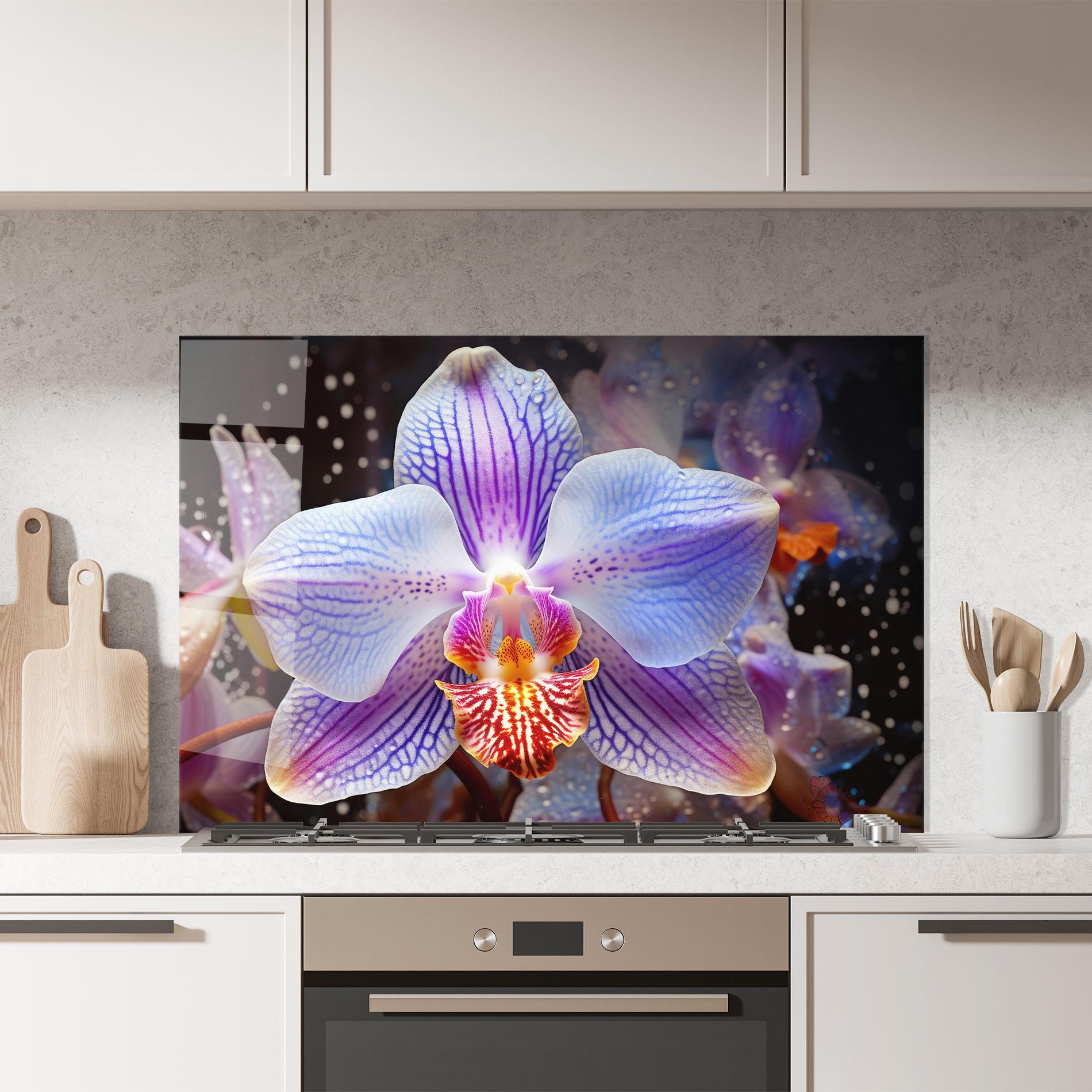 Panou Sticla Bucatarie Light Purple Orchid Art mockup 7