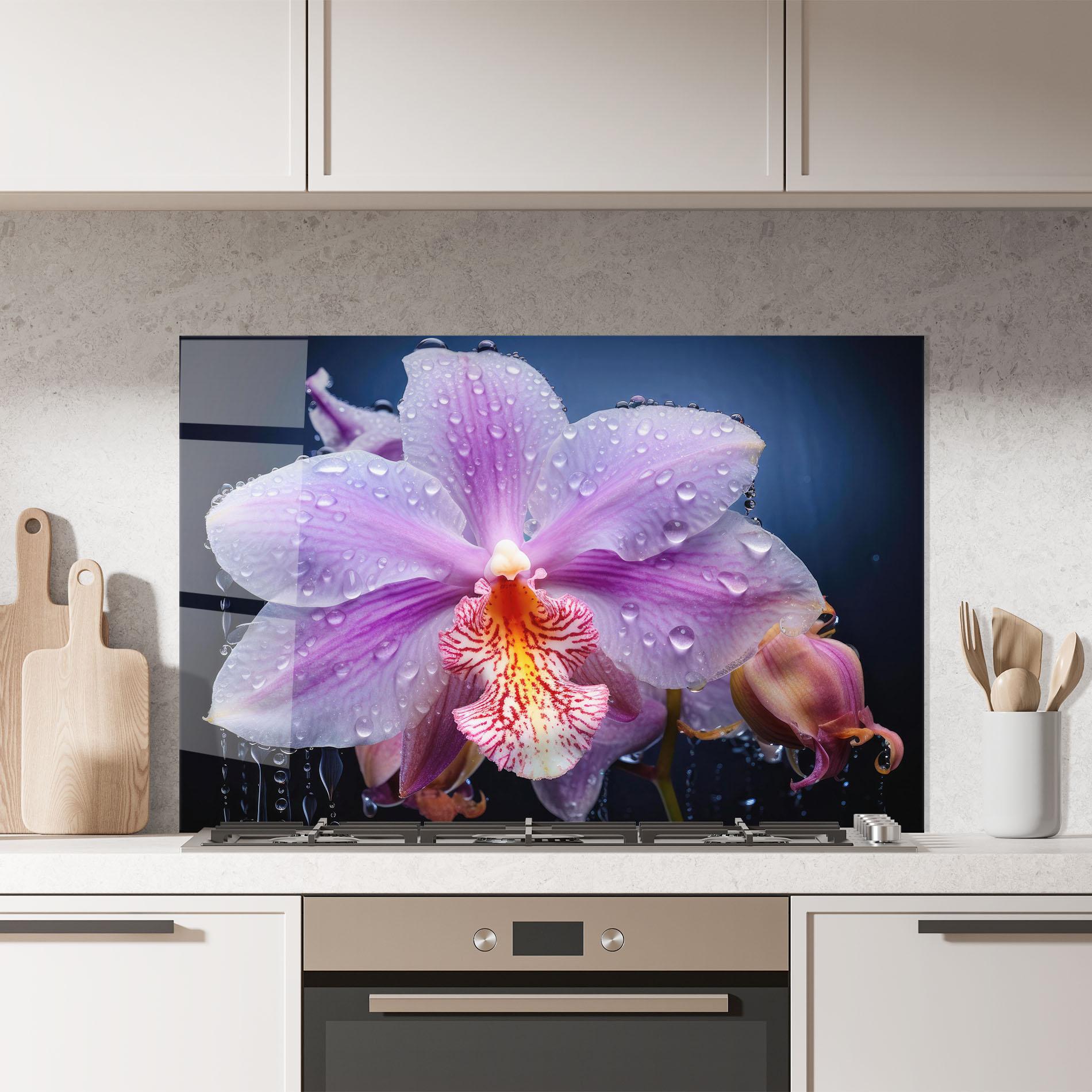 Panou Sticla Bucatarie Orchid In Rain mockup 7