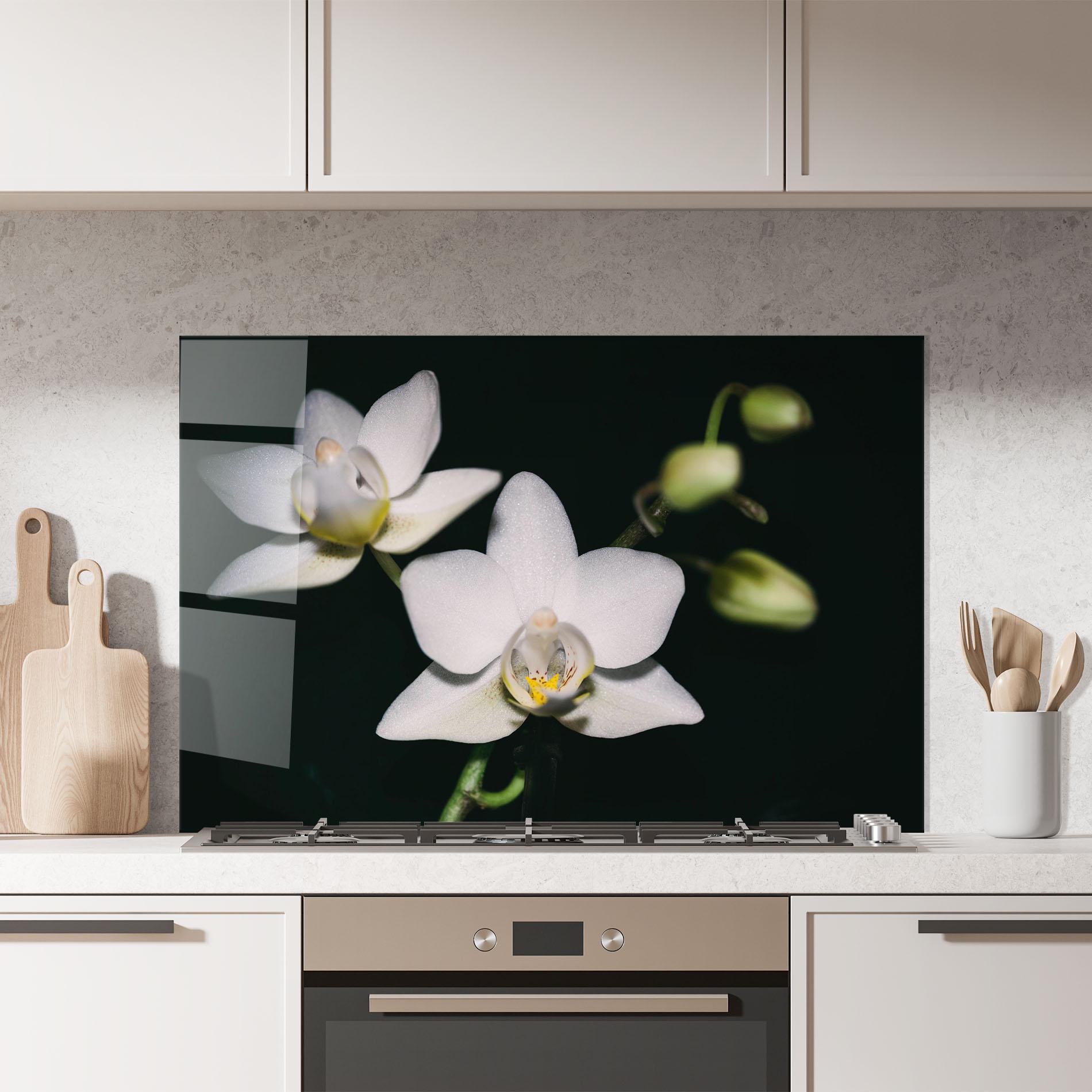 Panou Sticla Bucatarie Orchids On Black mockup 7