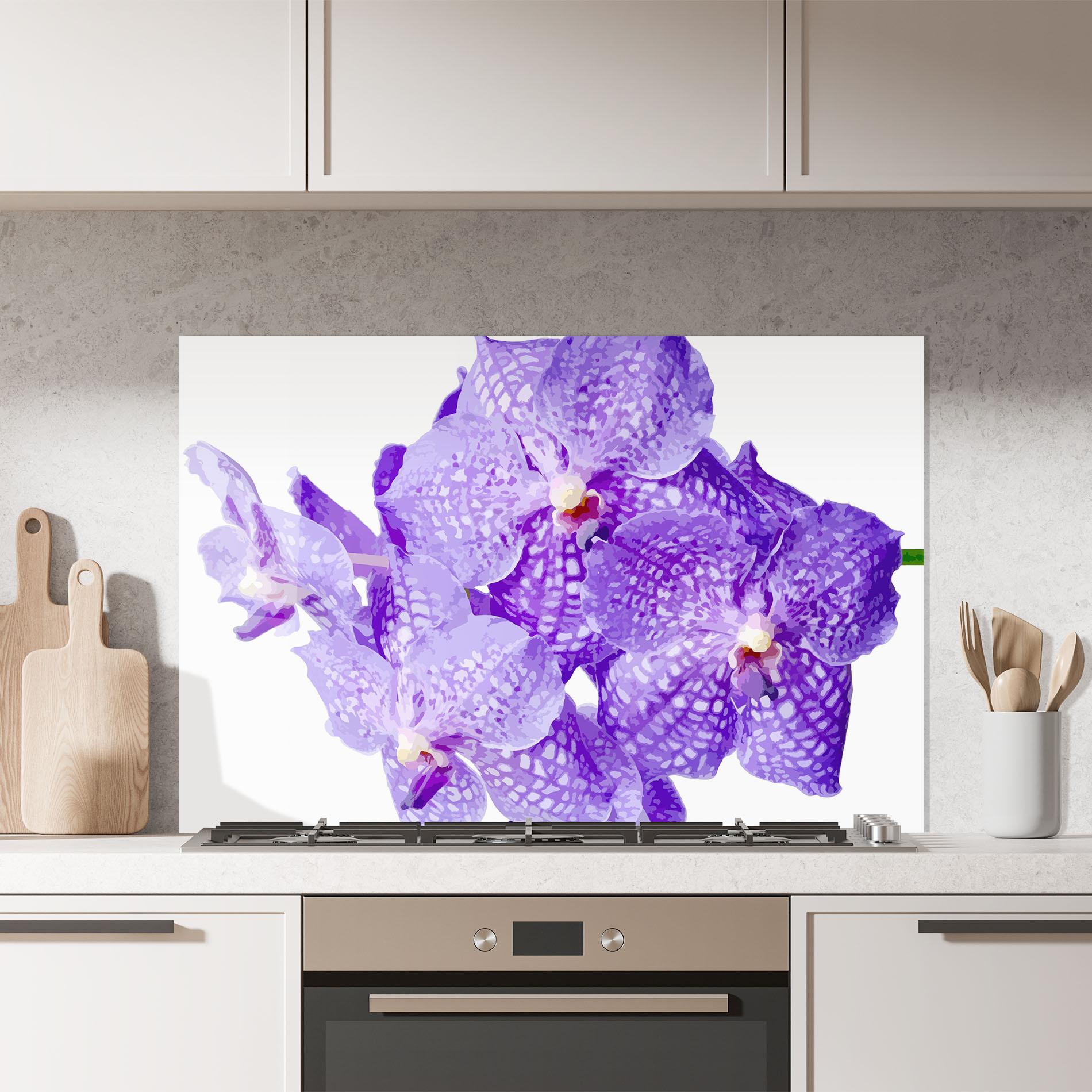 Panou Sticla Bucatarie Purple White Orchid mockup 7