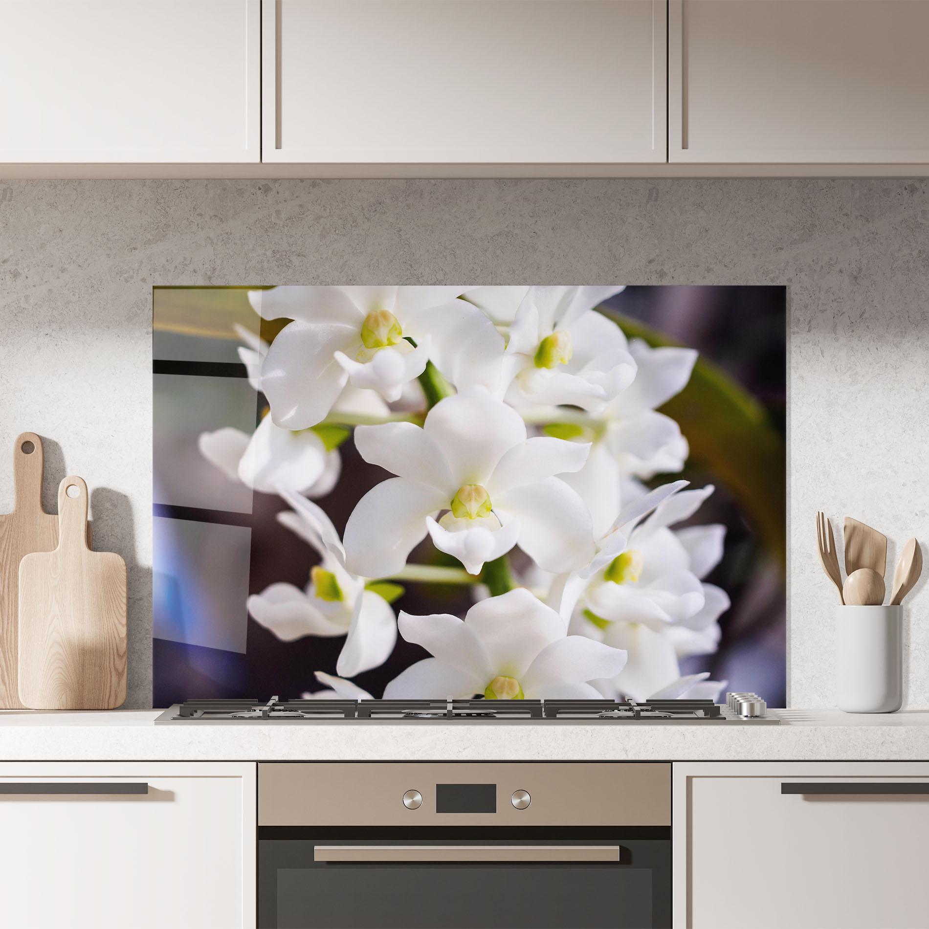 Panou Sticla Bucatarie Small White Orchids mockup 7