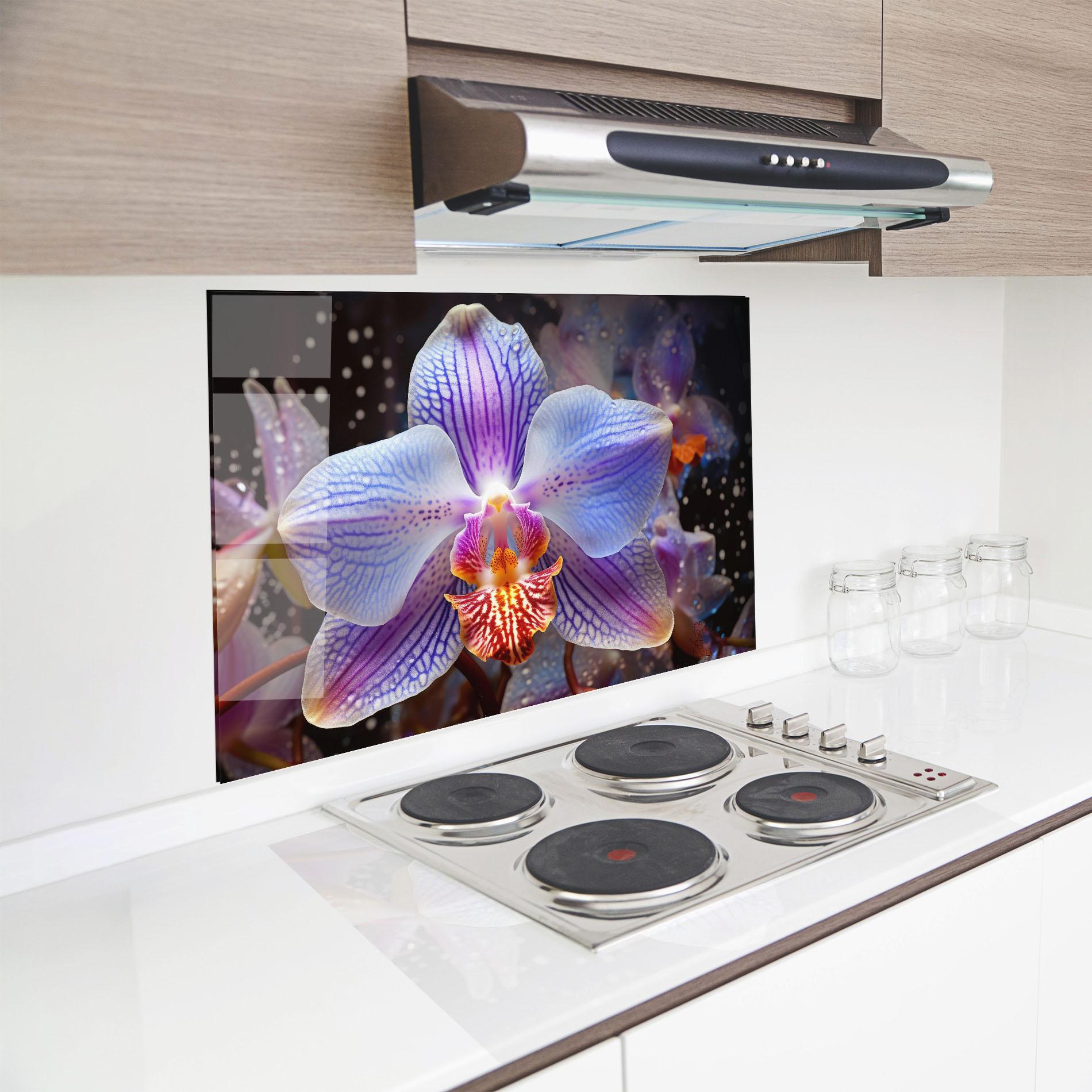 Panou Sticla Bucatarie Light Purple Orchid Art mockup 8