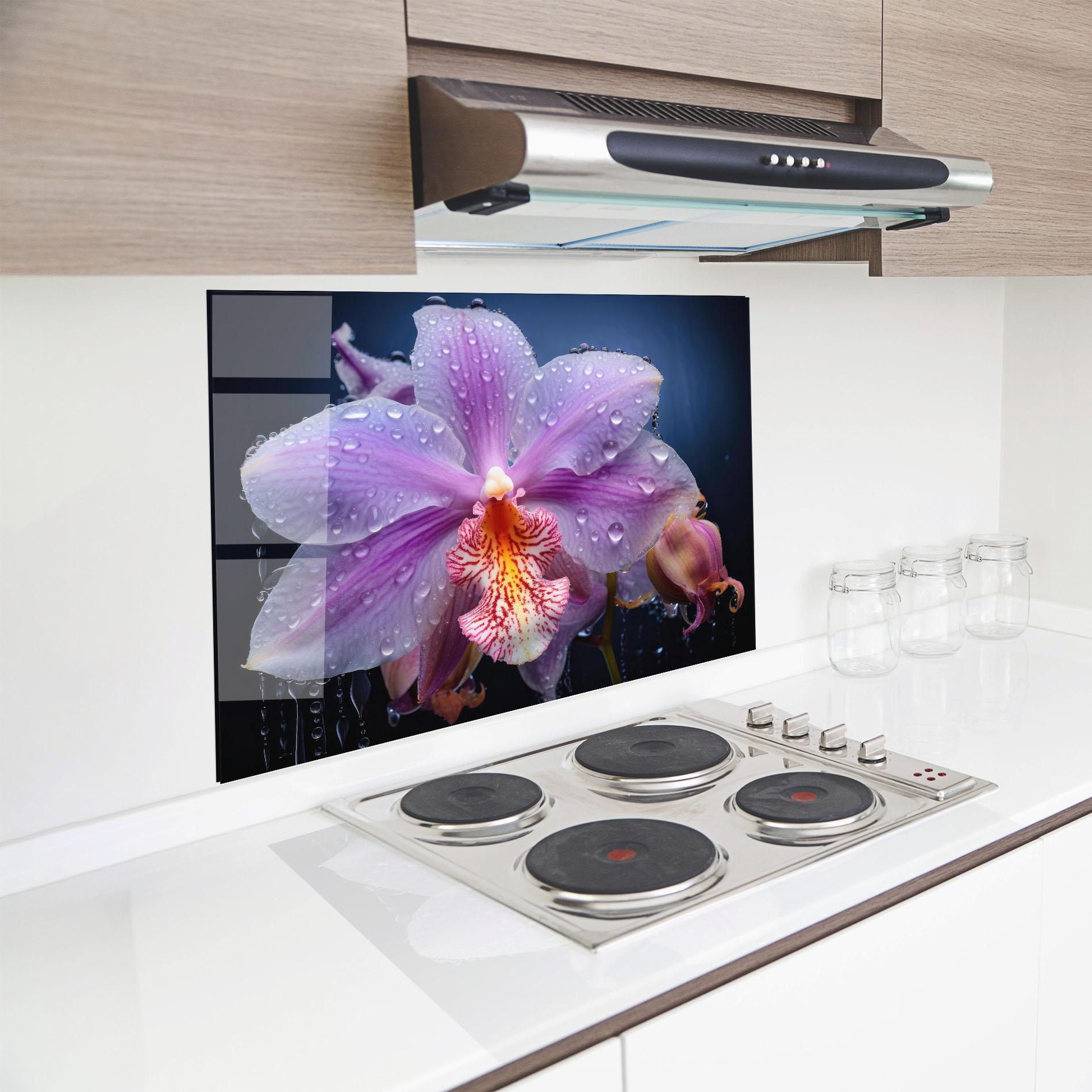Panou Sticla Bucatarie Orchid In Rain mockup 8