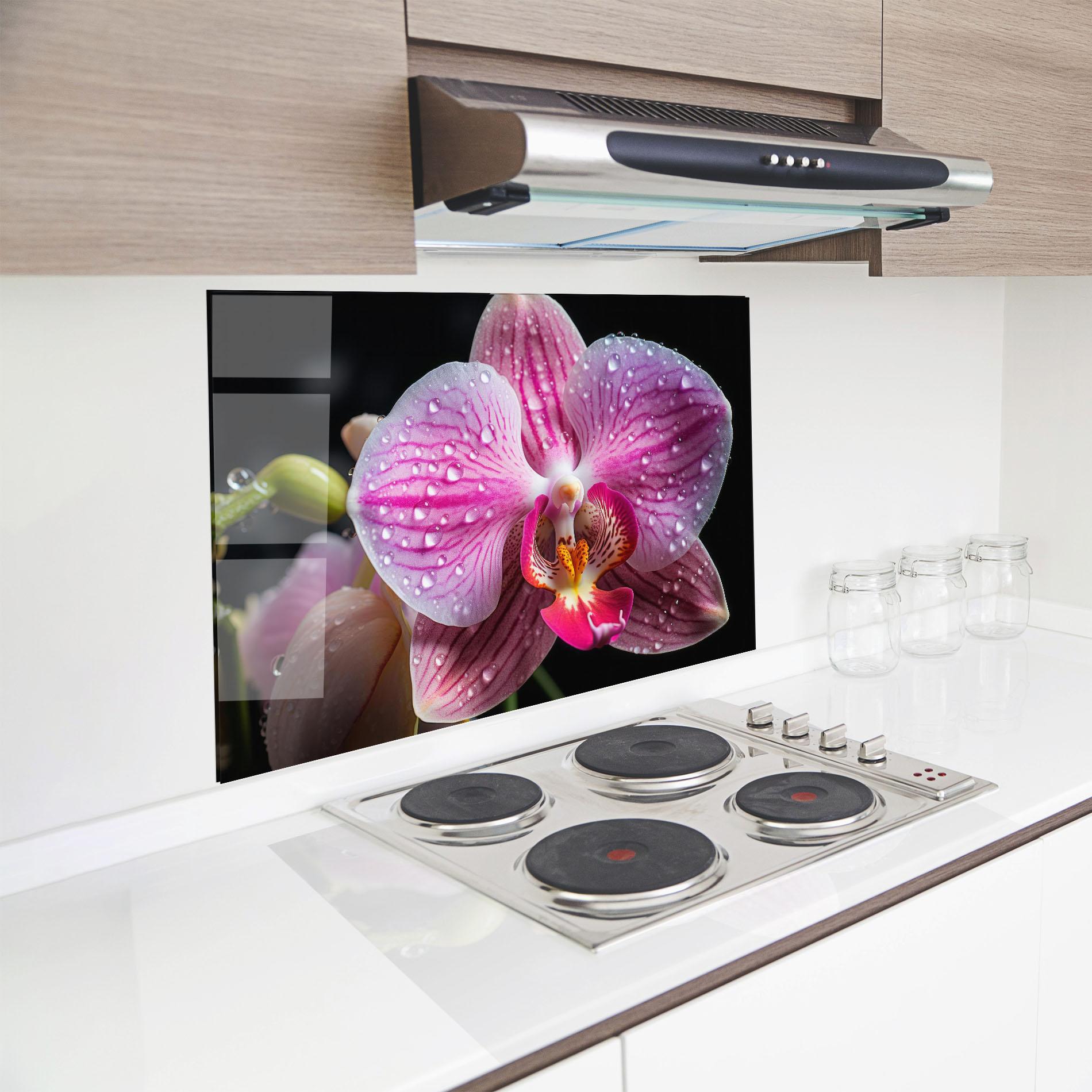 Panou Sticla Bucatarie Pretty Orchid After Rain mockup 8