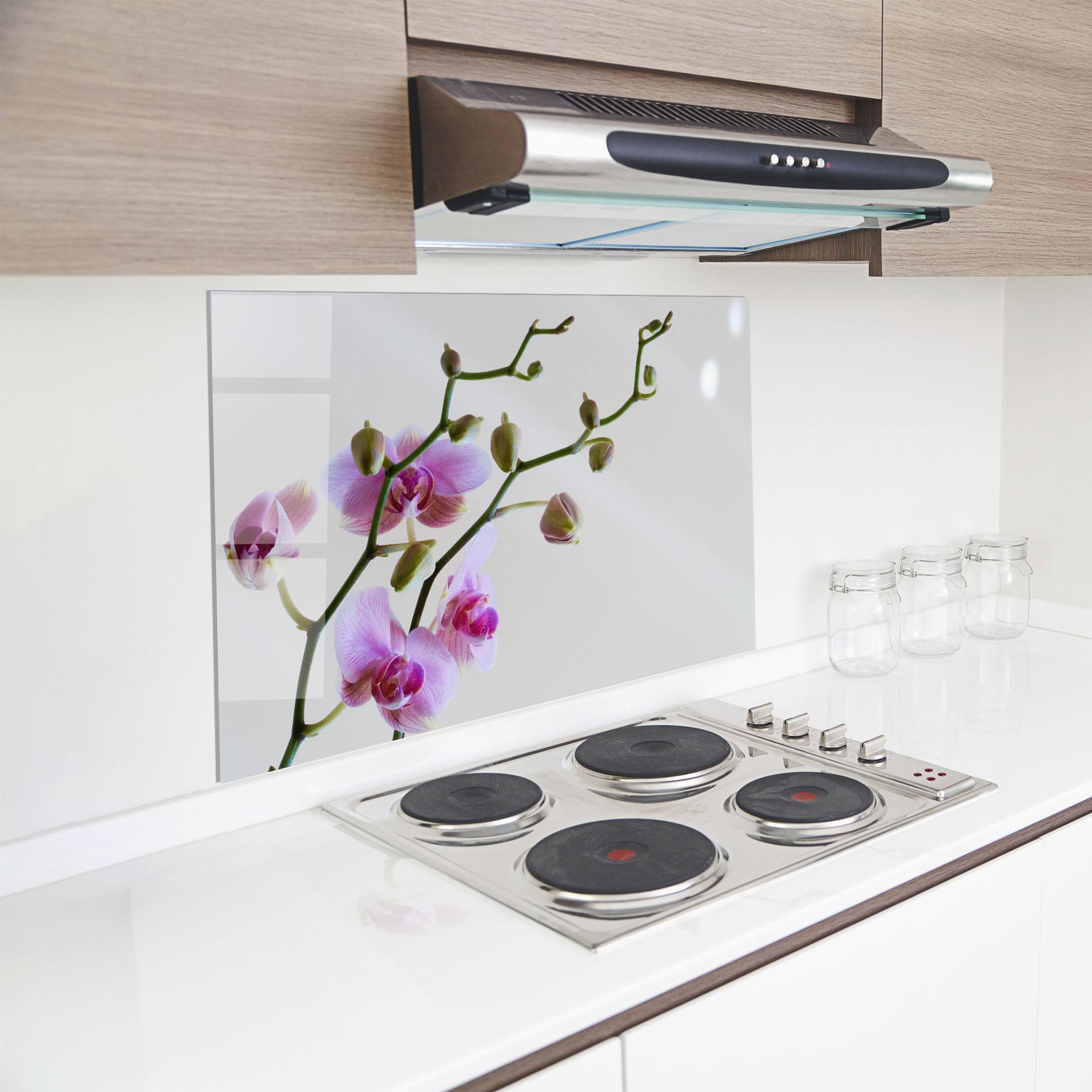 Panou Sticla Bucatarie Purple Orchid On Grey mockup 8