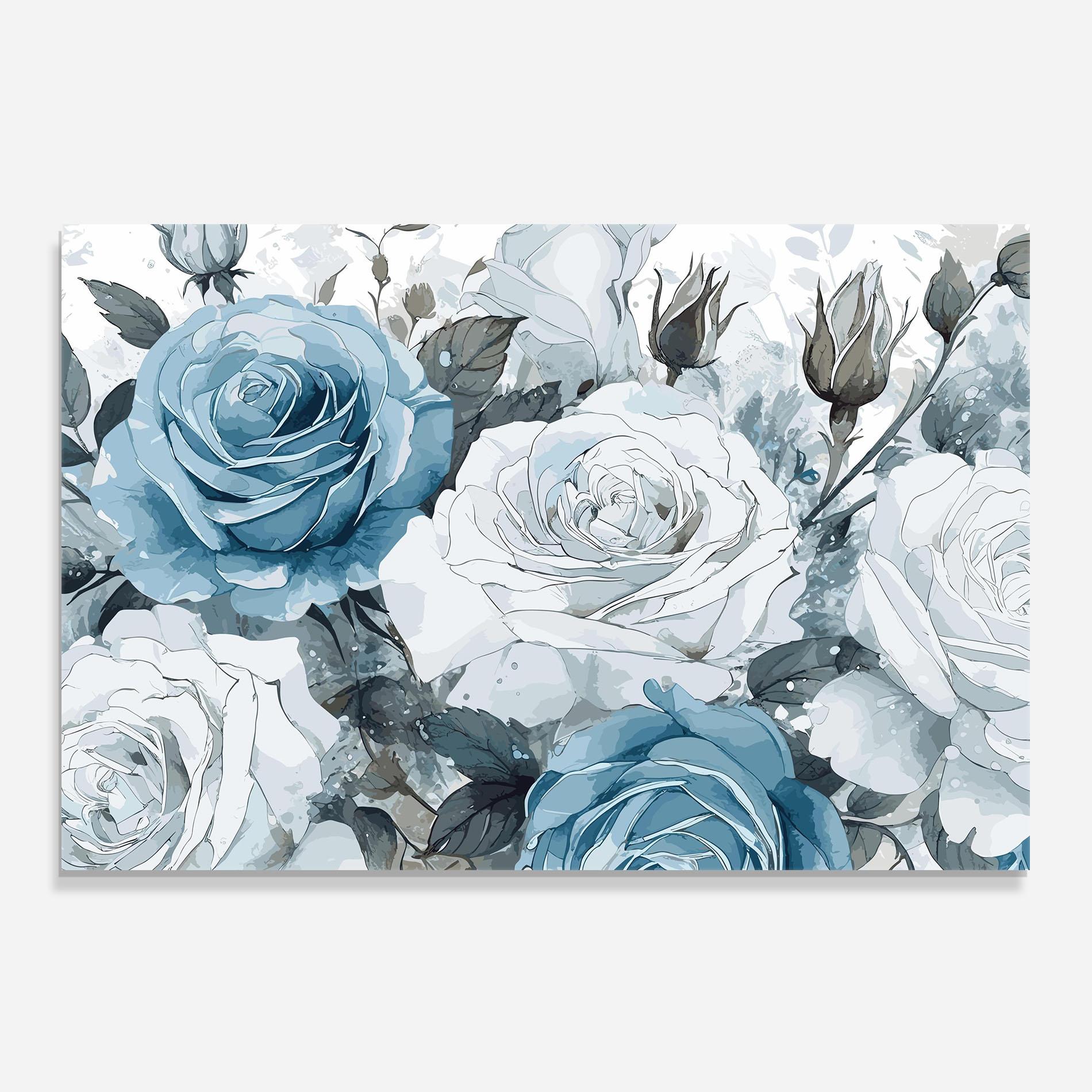 Panou Sticla Bucatarie Blue White Rose mockup 0