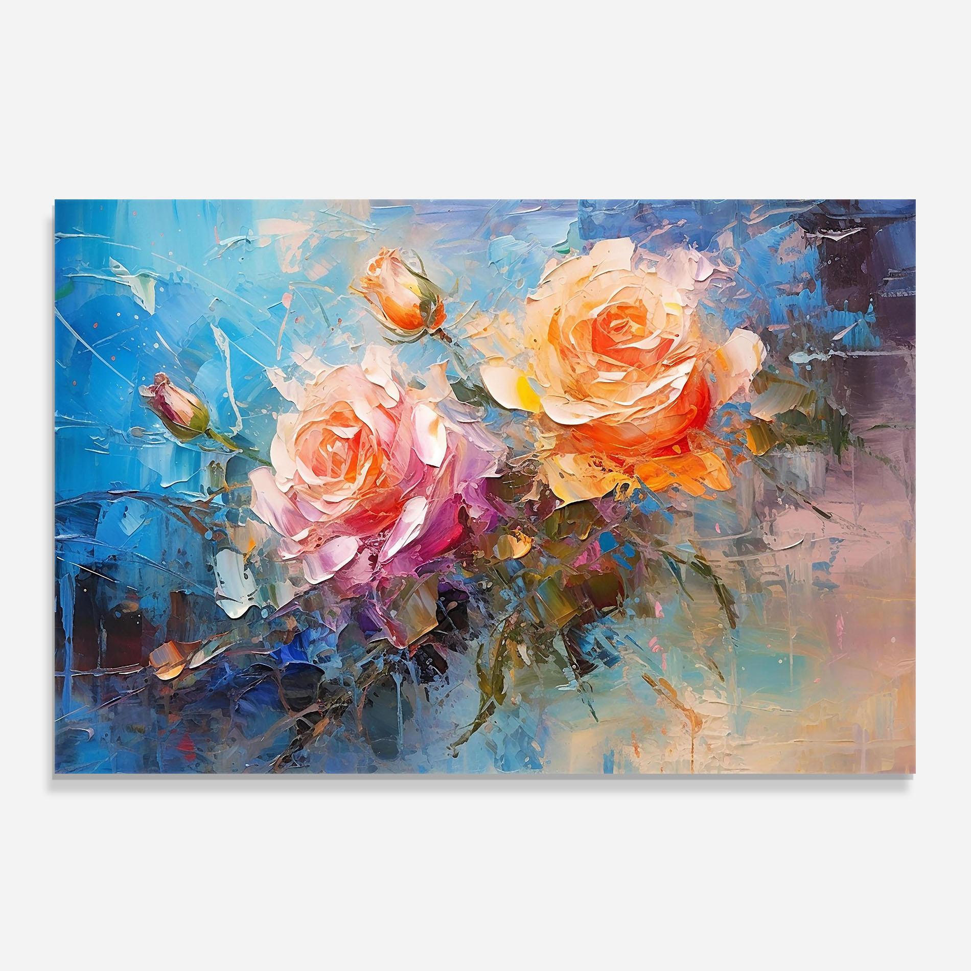 Panou Sticla Bucatarie Light Orange Rose Painting mockup 0