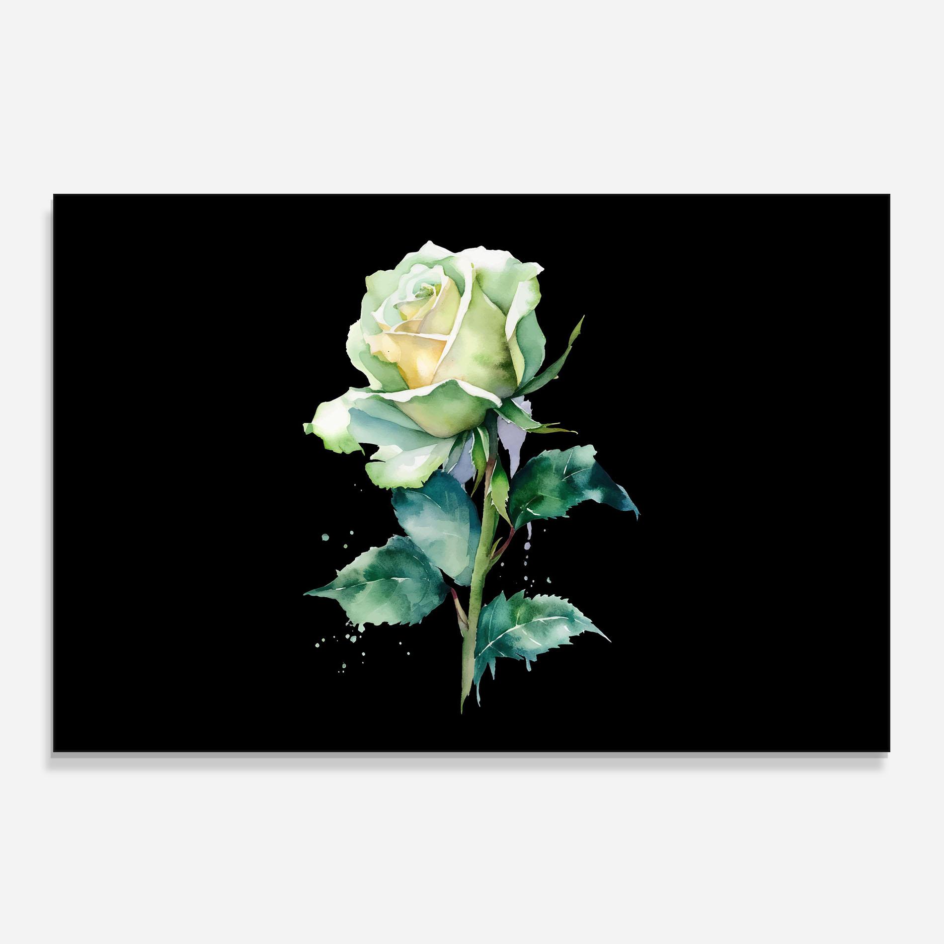 Panou Sticla Bucatarie White Green Rose mockup 0
