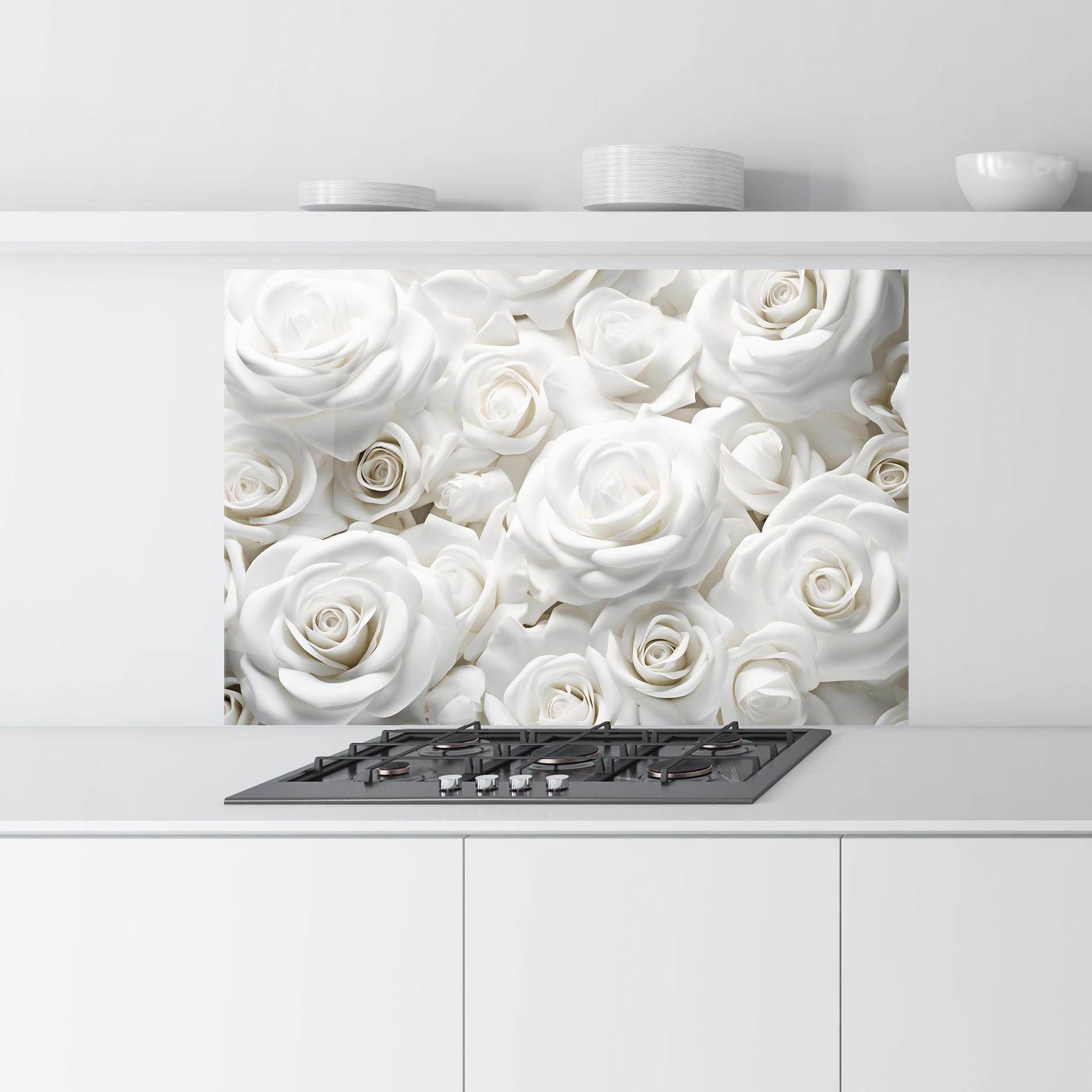Panou Sticla Bucatarie 3d White Roses mockup 9